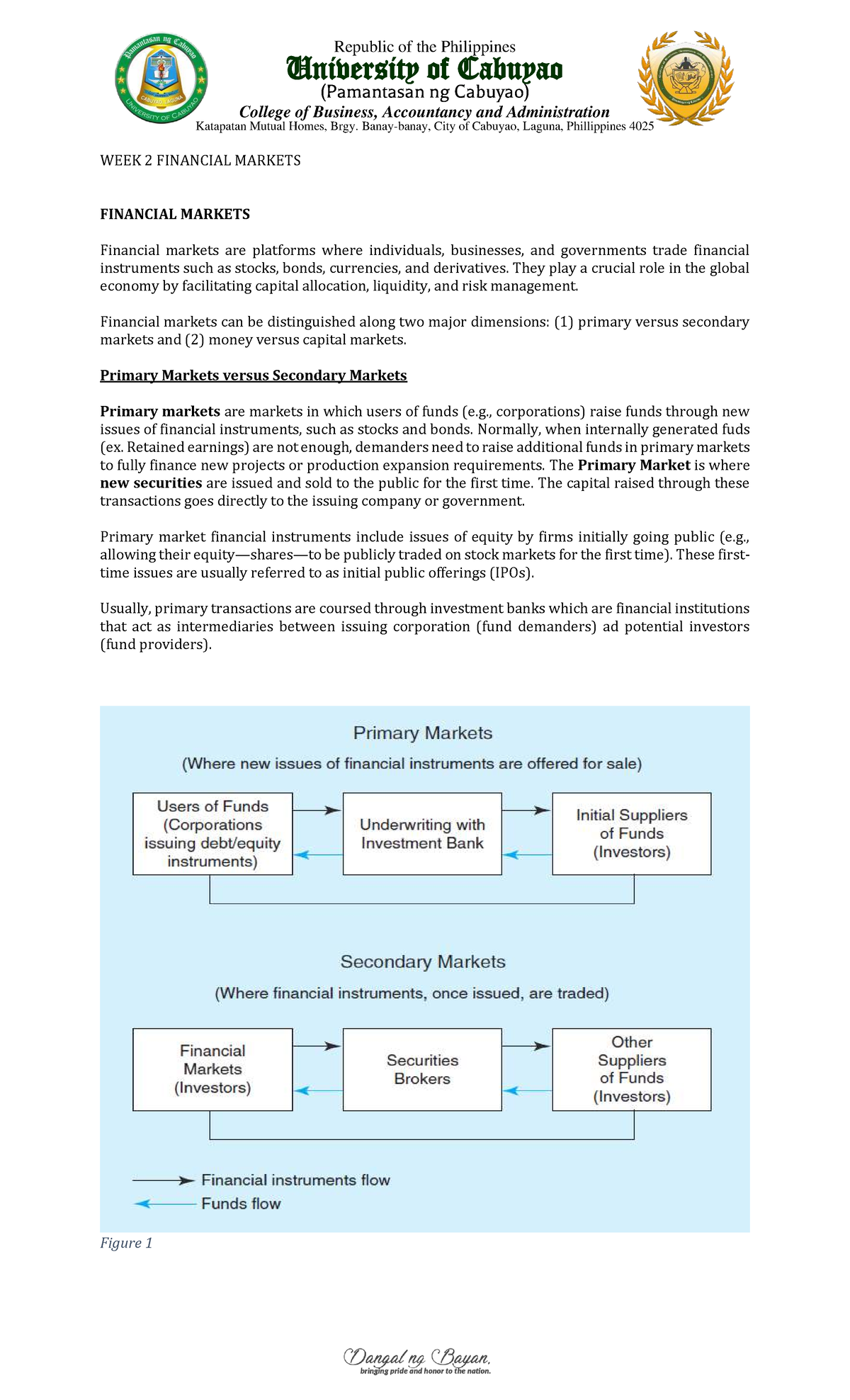 WEEK 2 FINANCIAL MARKETS OVERVIEW - UCB BA 4025 - Studocu