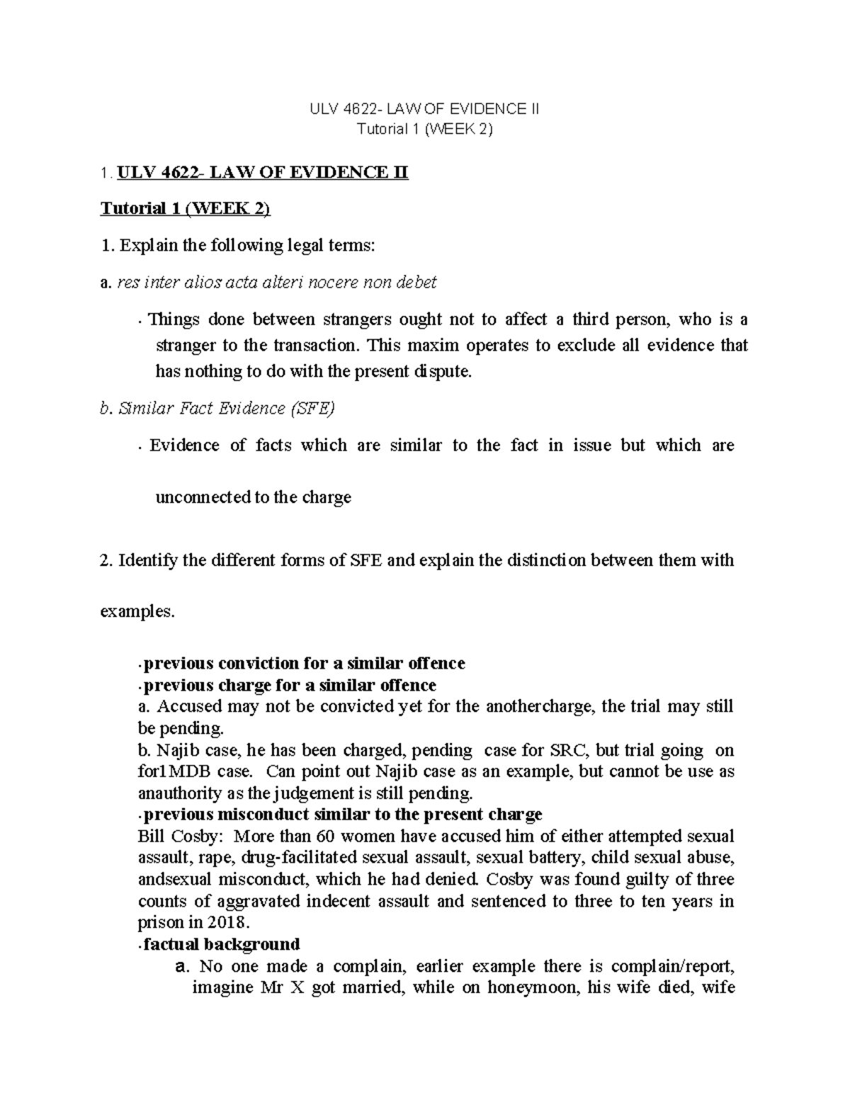 ULV 4622 - Law of Evidence II: Tutorial 1 Insights & Legal Concepts ...