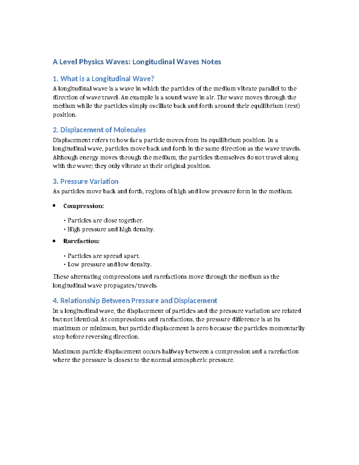 A Level Physics: Longitudinal Waves Study Notes - Studocu