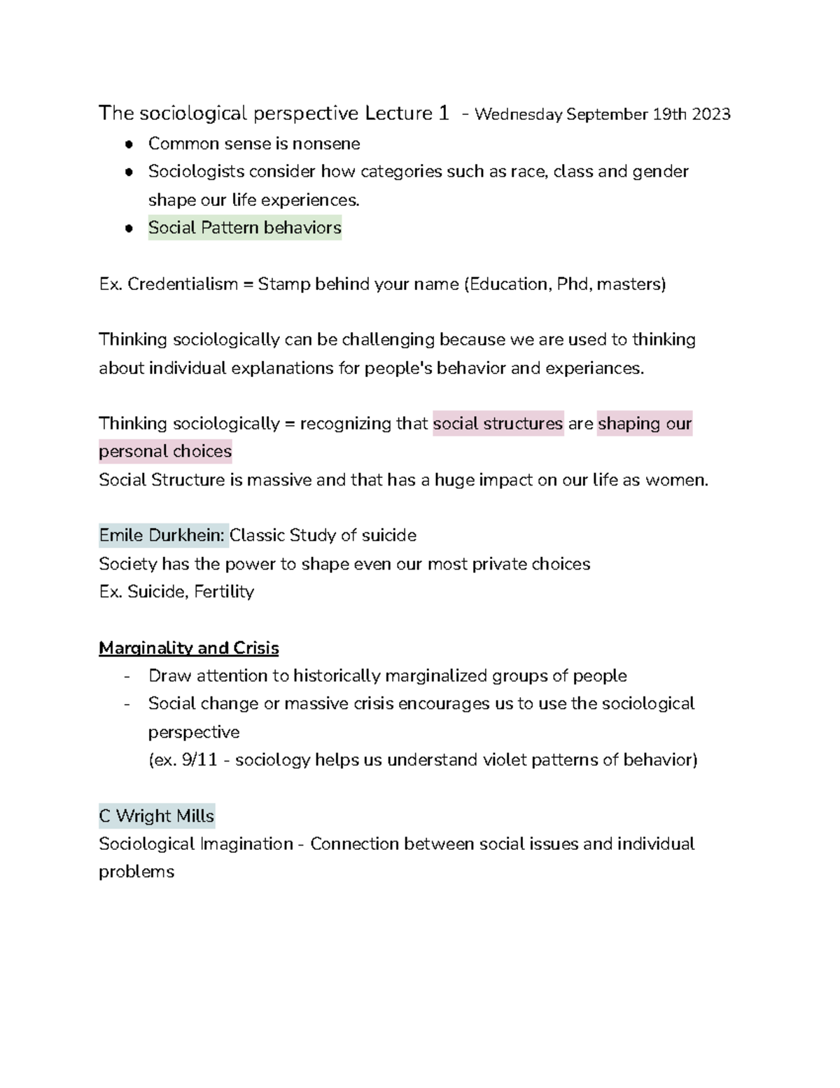 Sociology Lecture 1 - The sociological perspective Lecture 1 ...