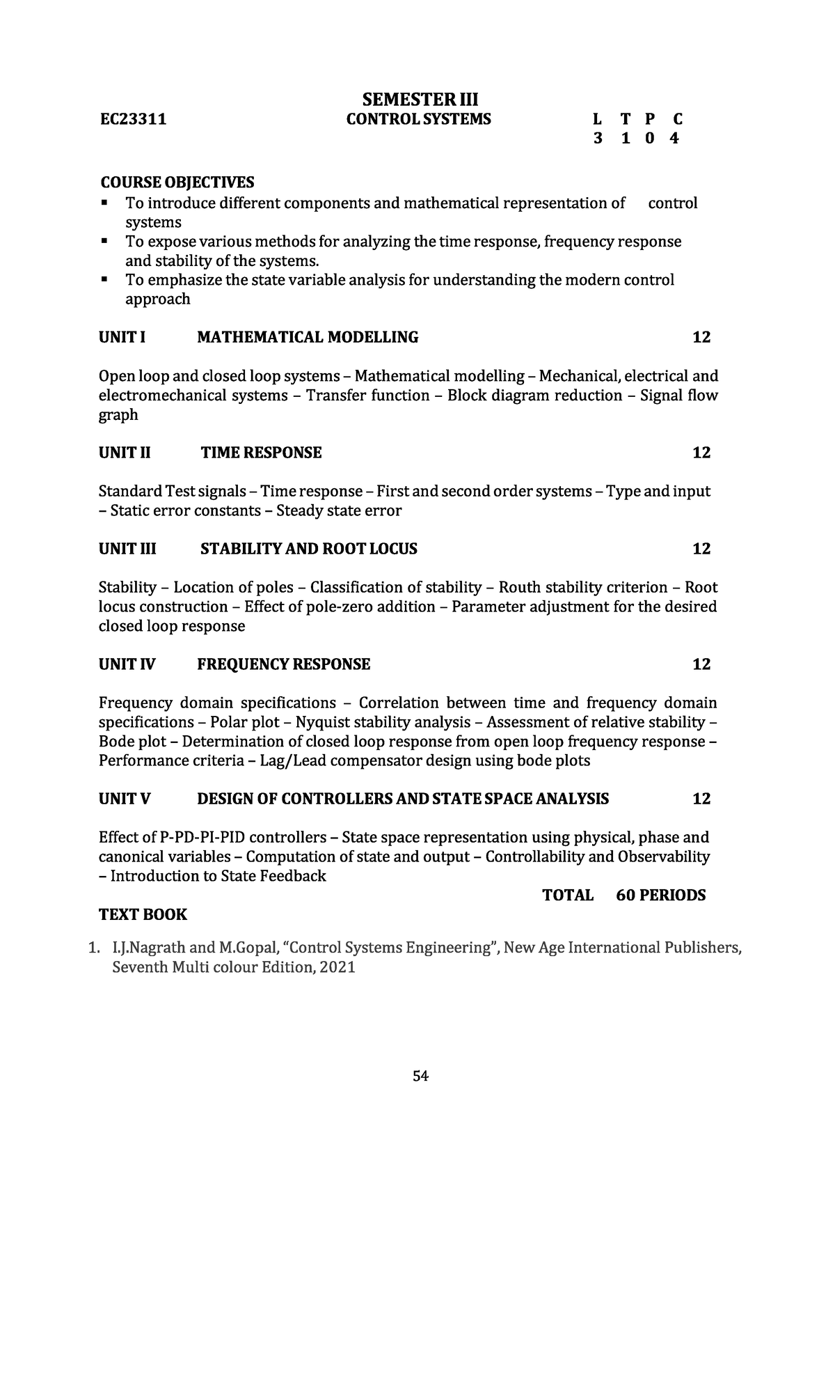 EC23311 CONTROL SYSTEMS SYLLABUS - SEM III OVERVIEW - Studocu
