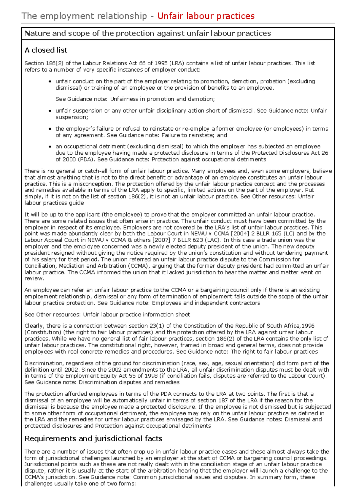 Labour Law 06 - Unfair Labour Practices Summary & Key Concepts - Studocu