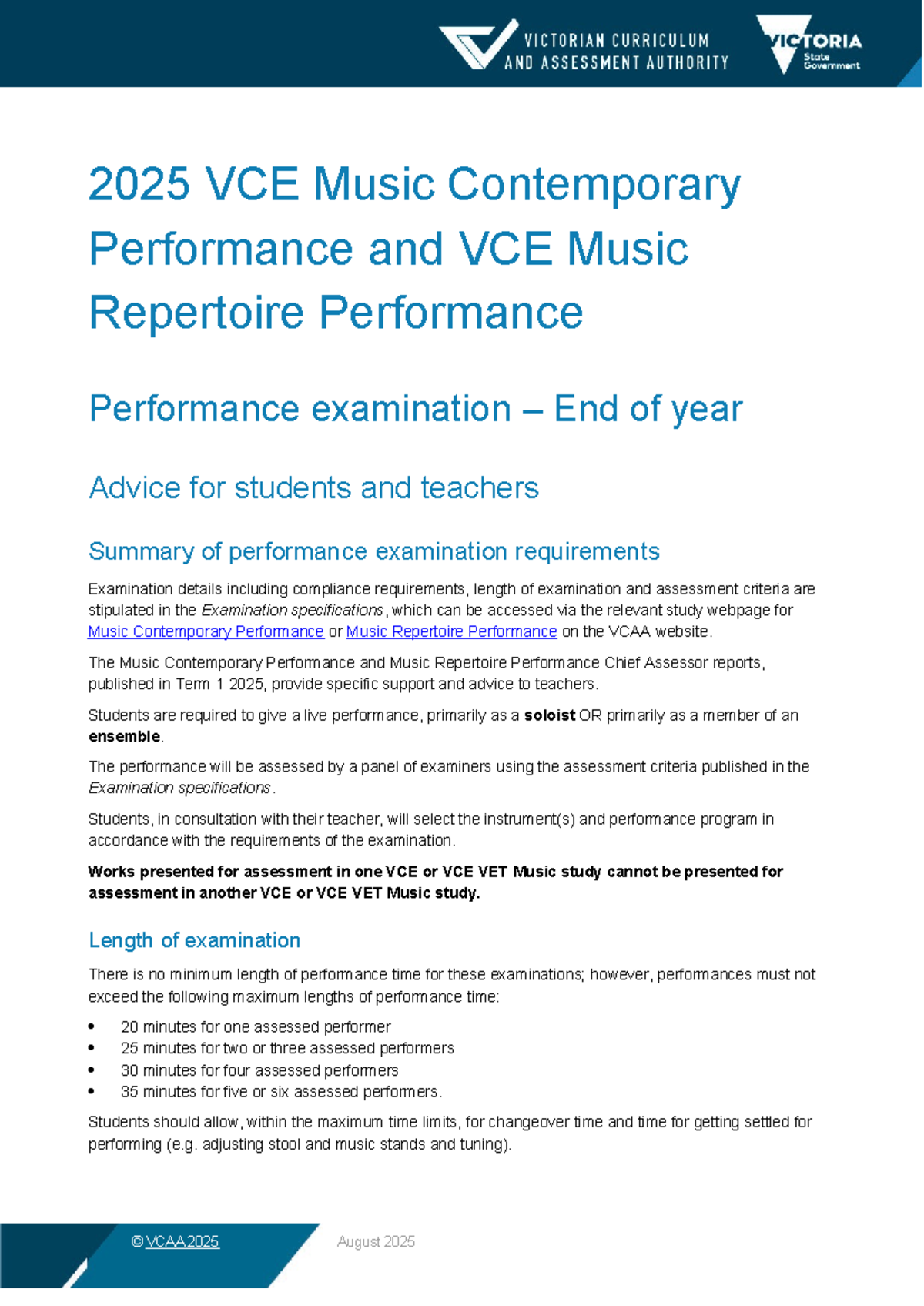 2025 VCE Music Performance Exam Advice: Contemporary & Repertoire - Studocu