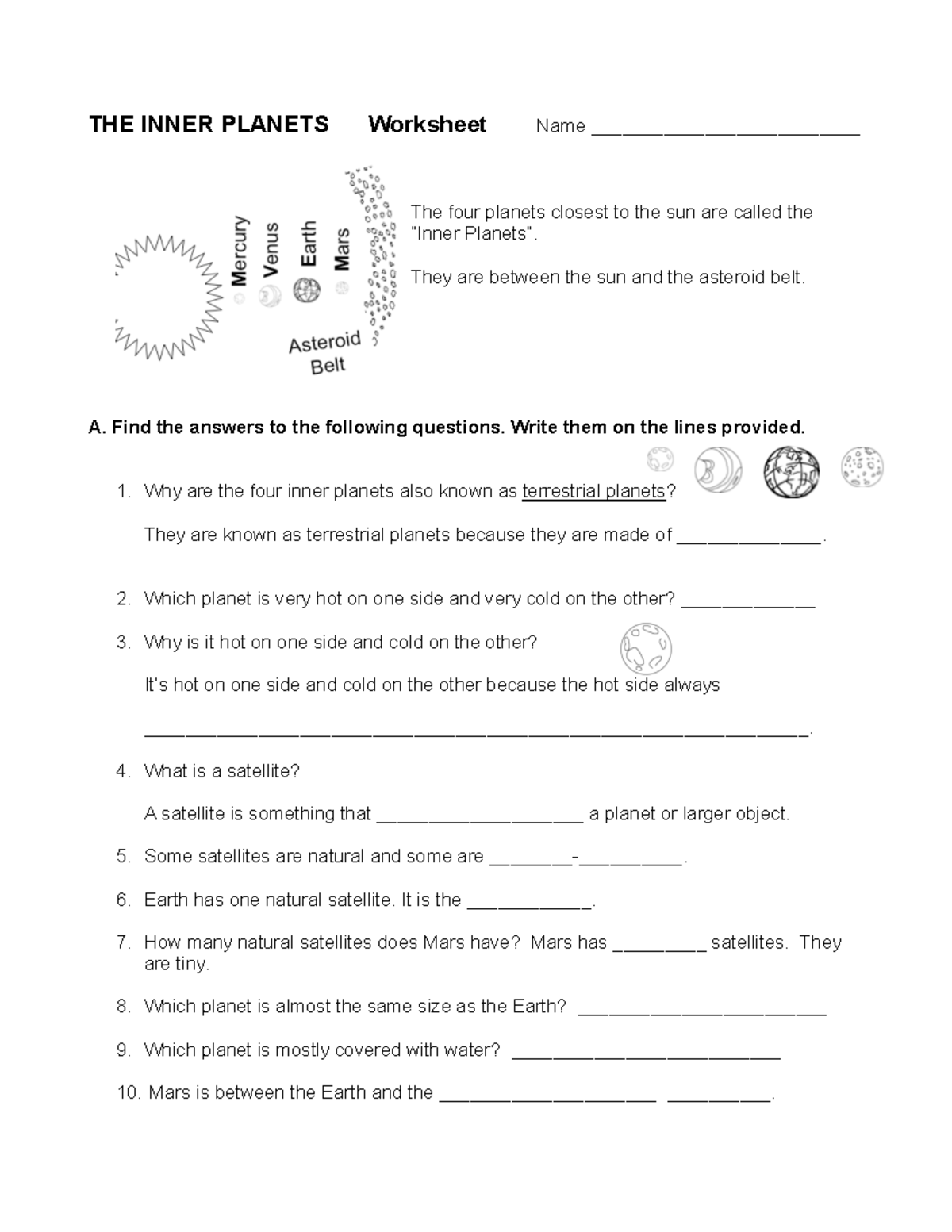 Inner Planets (Innerplanets) - Study Worksheet and Answers - Studocu, image size:1200x1553