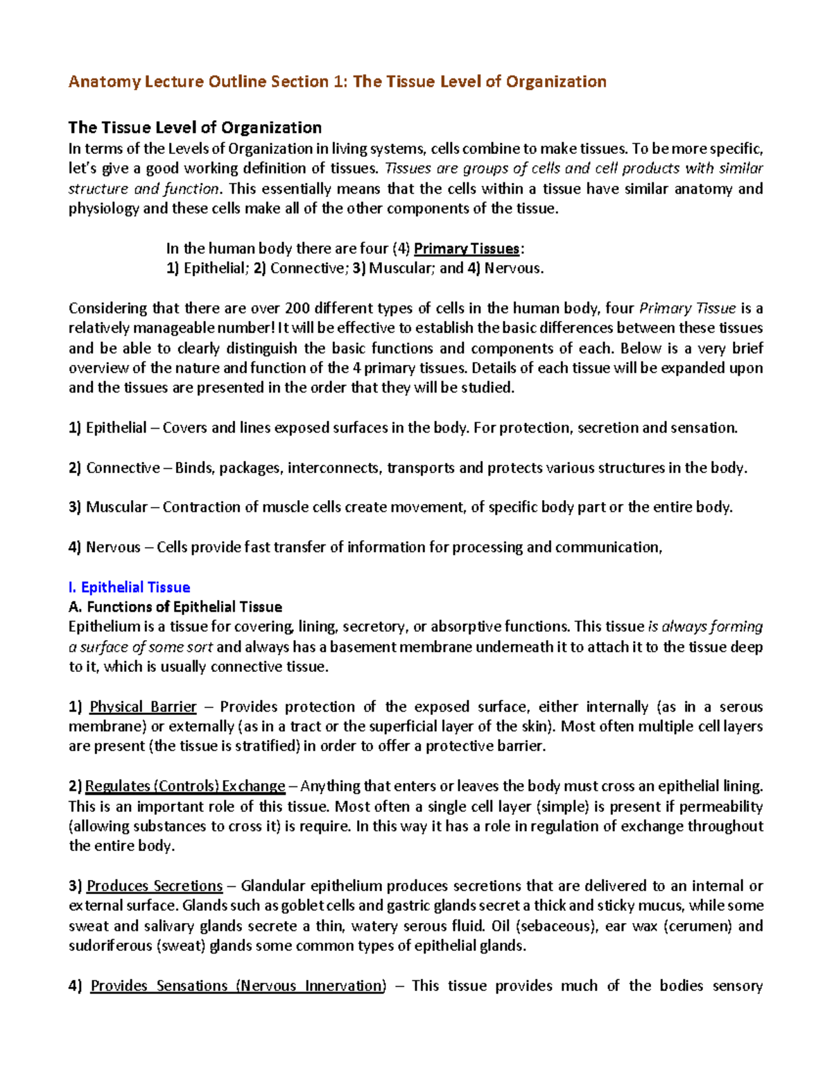 #2 Tissue Anatomy Lecture Notes for Understanding Human Tissues - Studocu