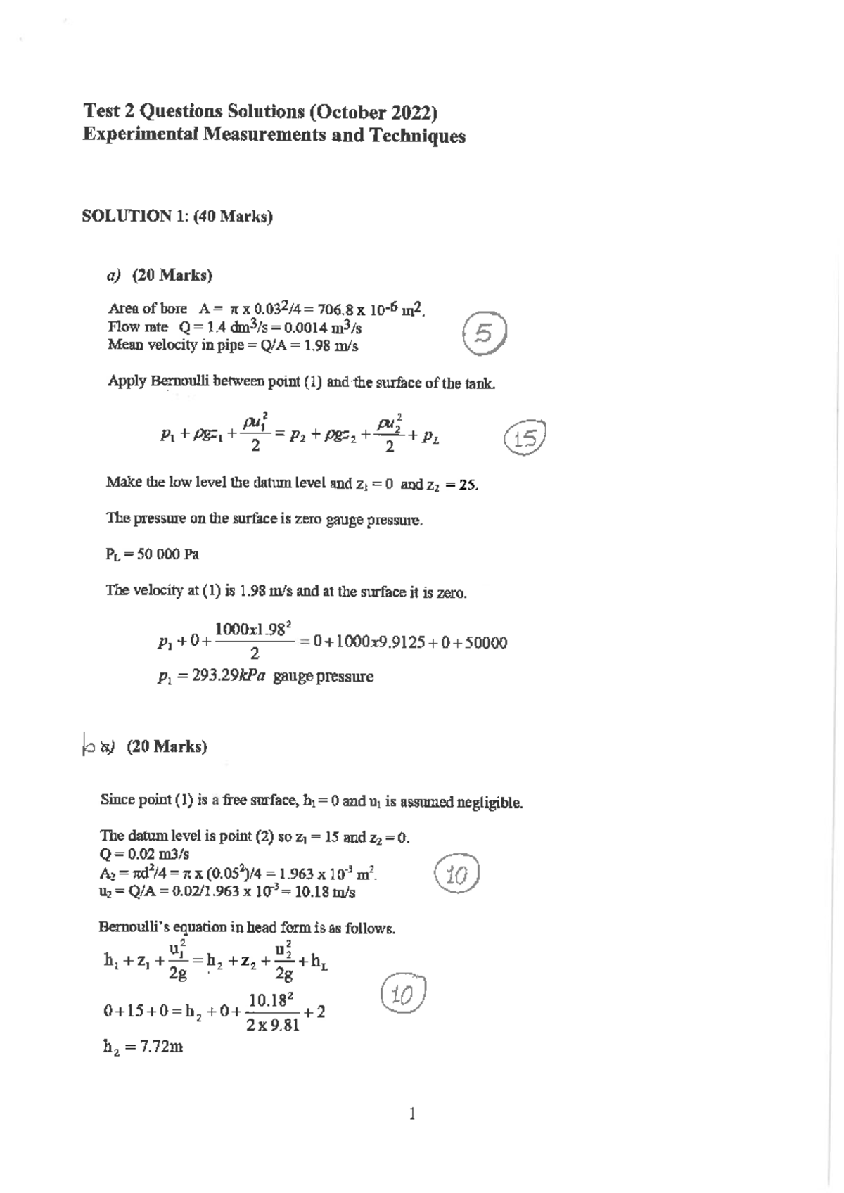 Test 2 Solutions: Experimental Measurements & Techniques - Studocu