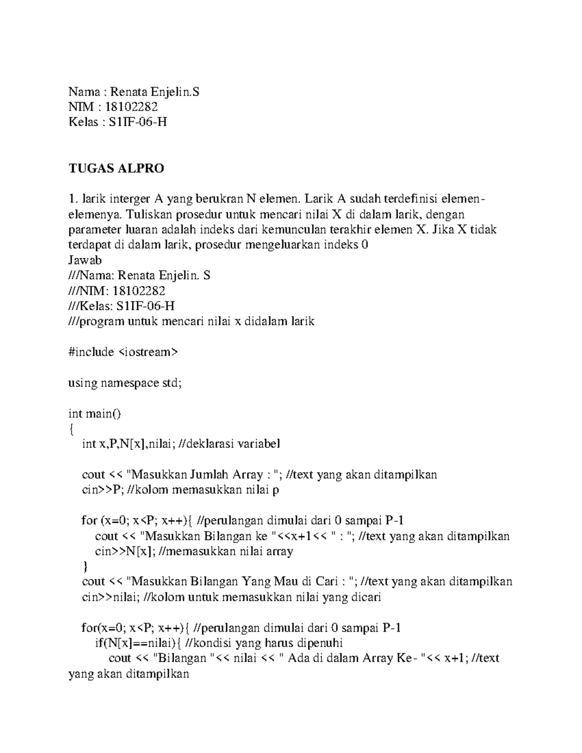 Tugas Tutorial Algoritma Pemrograman S1IF-06-H: Prosedur Larik Integer ...