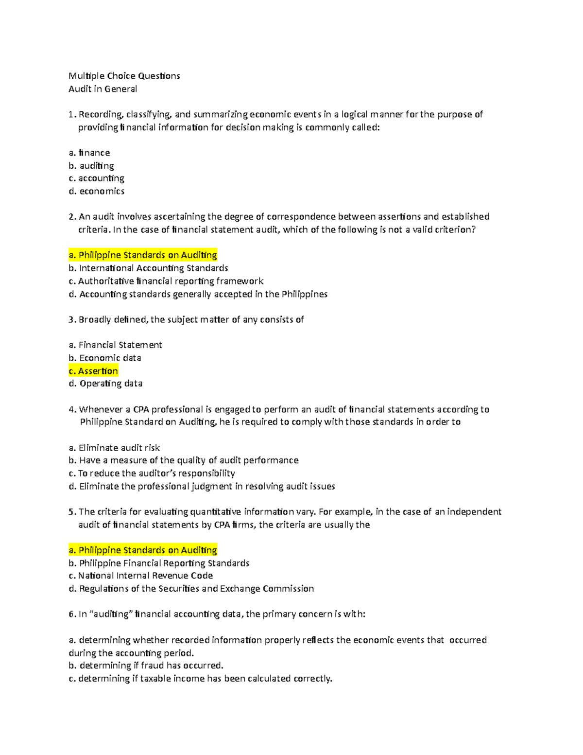 MCQ on Auditing Overview: Essential Questions & Concepts for Audit ...