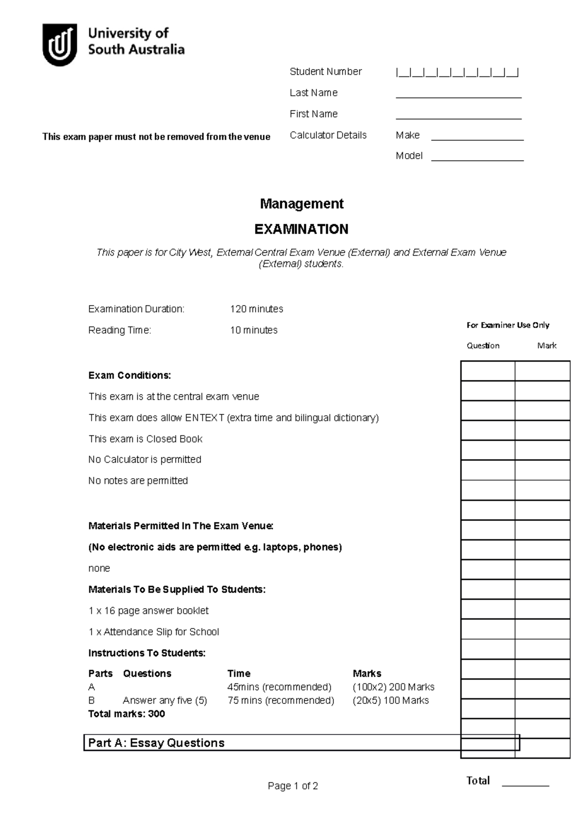 Sample/practice exam 11 November 2014, questions - Management ...