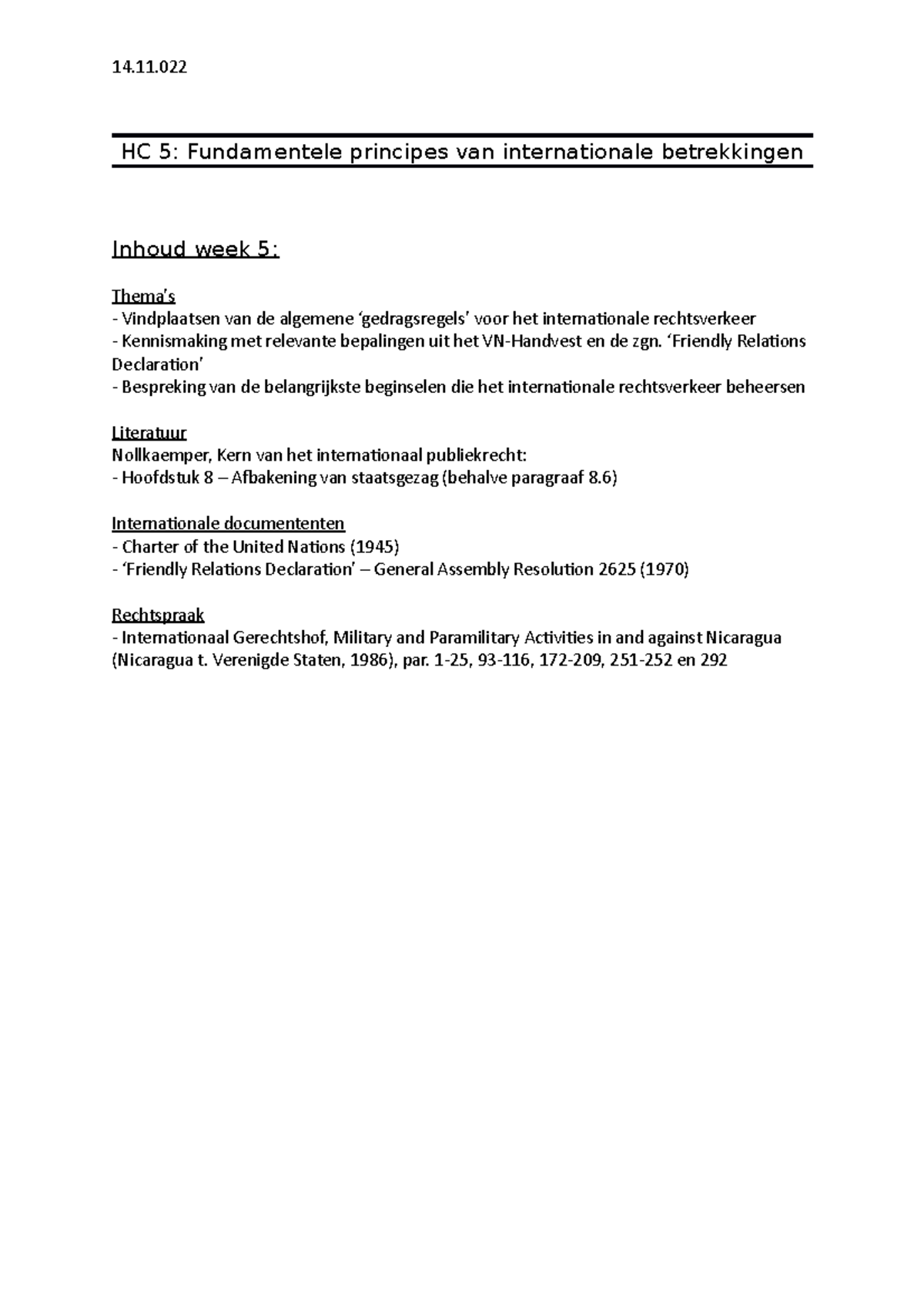 Internationaal HC 5: Fundamentele Principes van Internationale ...