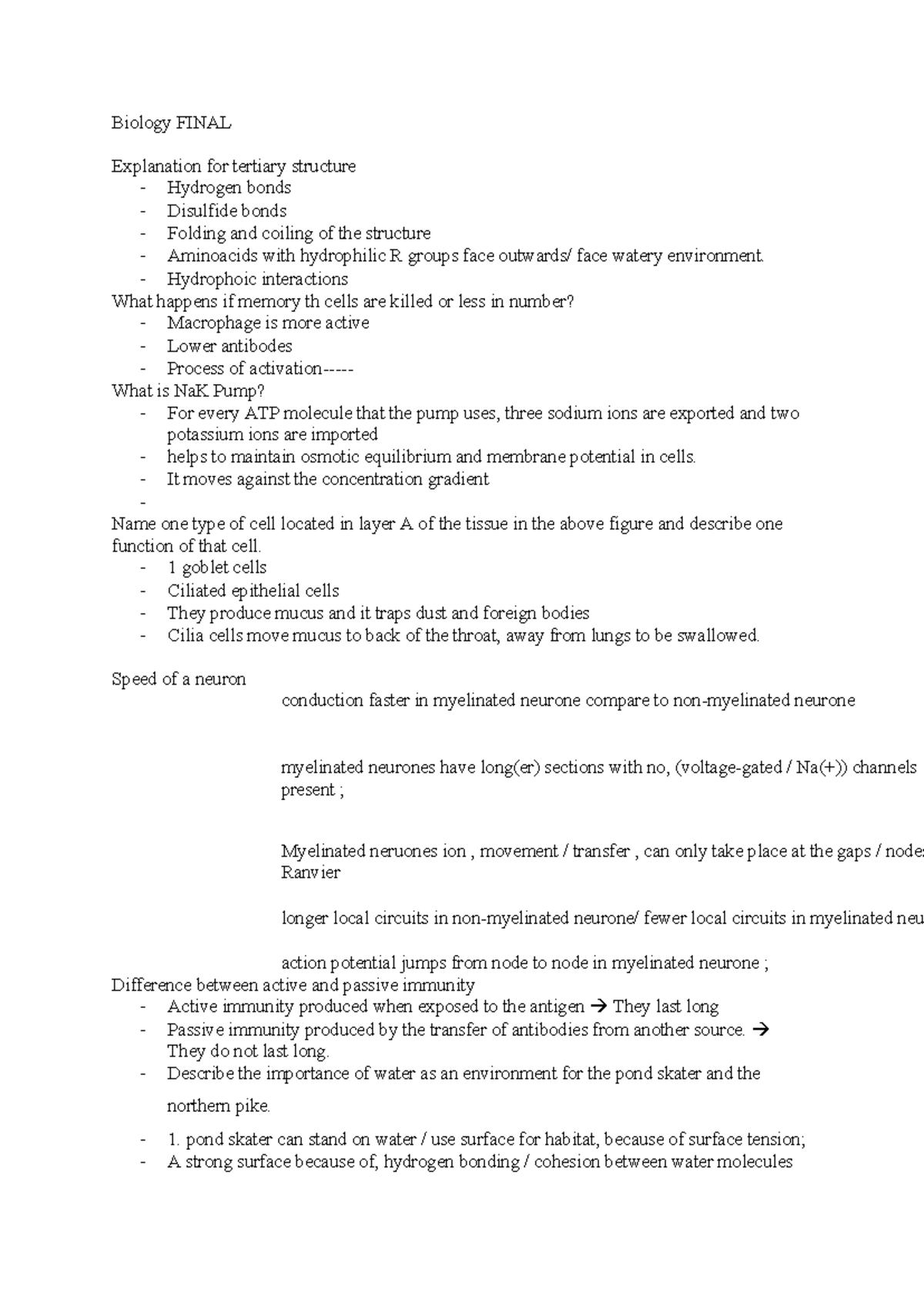 Biology 101 Final Exam - Practical Notes on Structure and Function ...