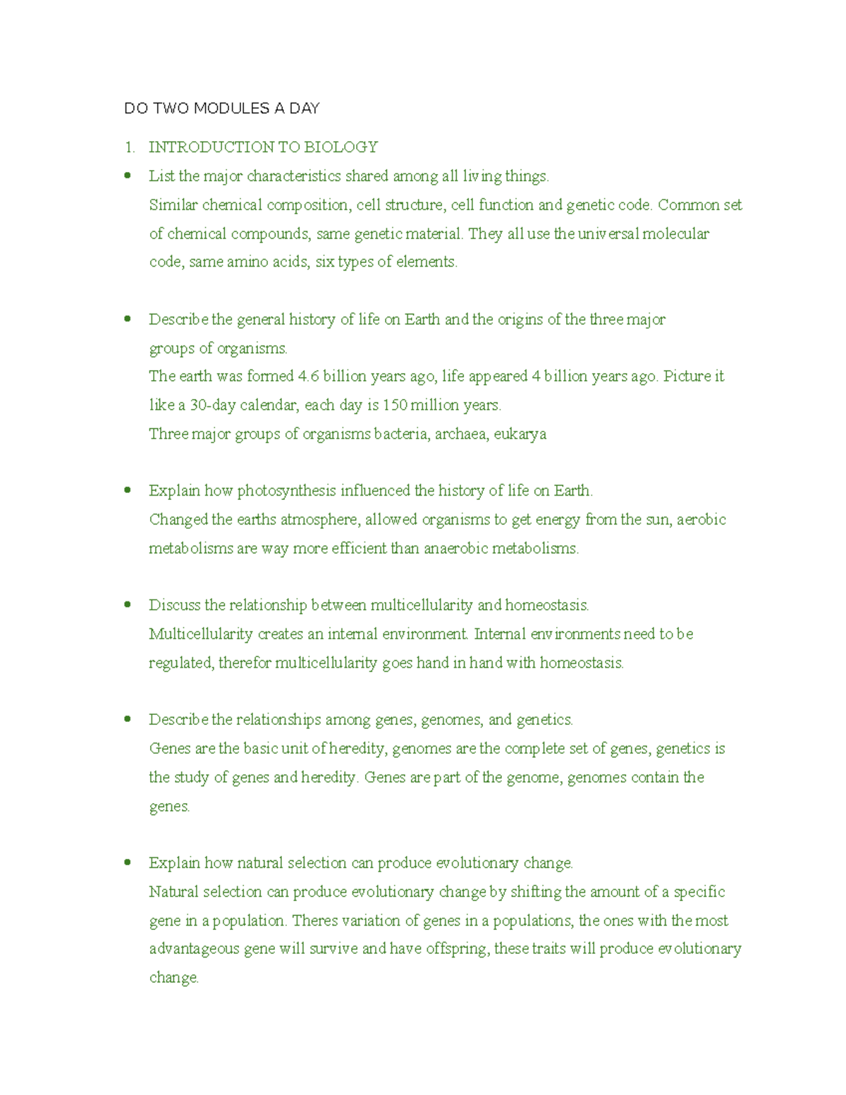 Biology 101: Key Concepts and Learning Outcomes Overview - Studocu