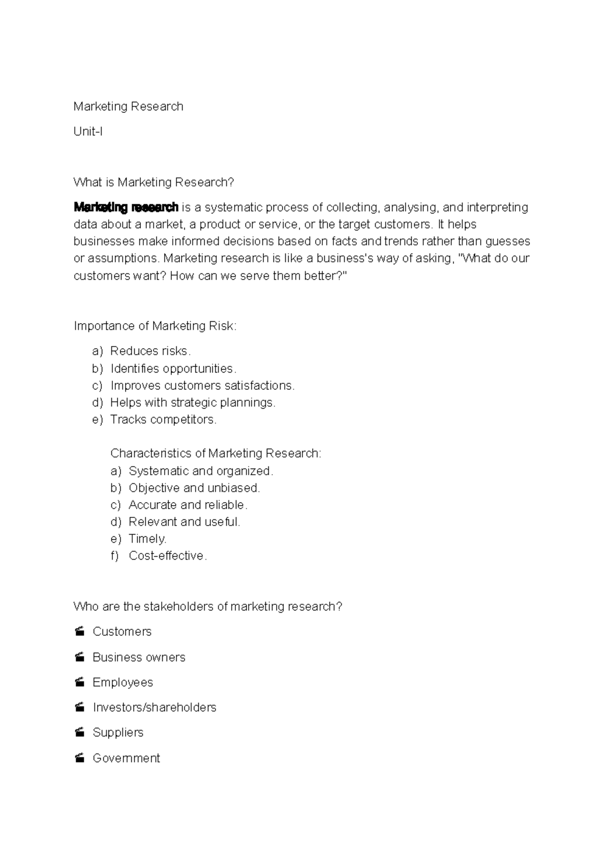 Marketing Research: Key Concepts and Methods (MR Unit-I Notes) - Studocu