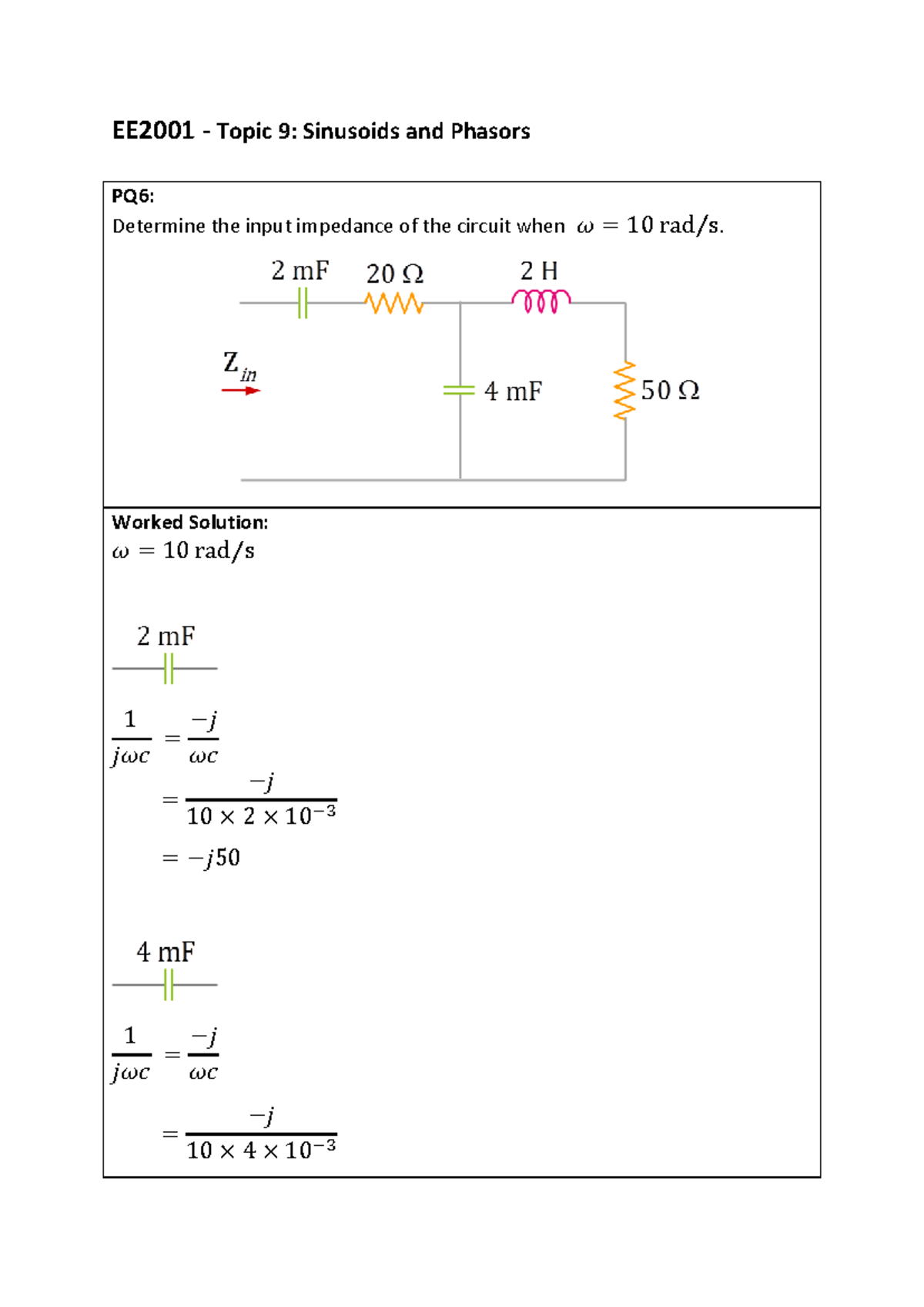 EE2001 - Topic 9 PQ 6-8 Worked Solution - EE2001 - Topic 9: Sinusoids ...