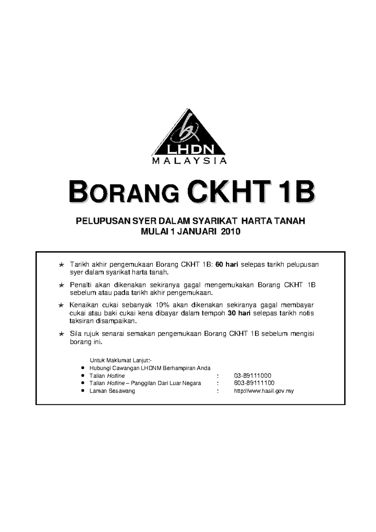 Borang CKHT 1B: Panduan Pelupusan Syer Harta Tanah - Studocu