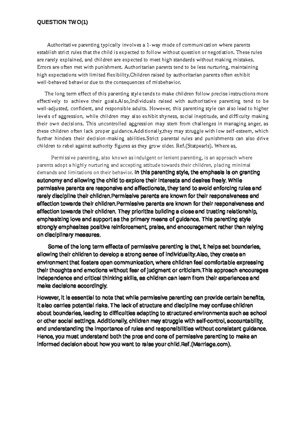 Effective parenting assignment - Google Docs - QUESTION TWO(1 ...