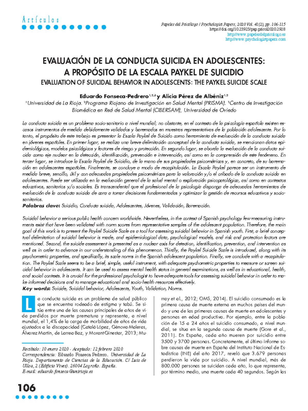 EVALUATION OF SUICIDAL BEHAVIOR IN ADOLESCENTS: THE PAYKEL SUICIDE ...