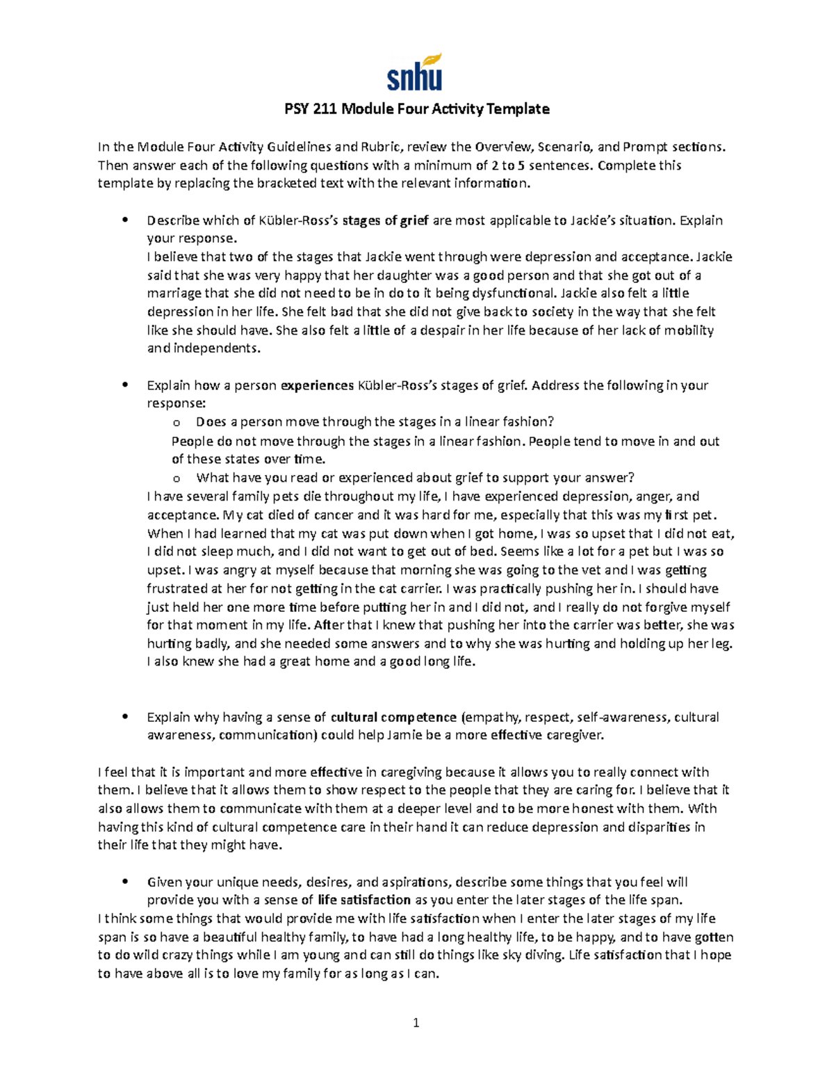 PSY 211 Module Four Activity Template - PSY 211 Module Four Acivity ...