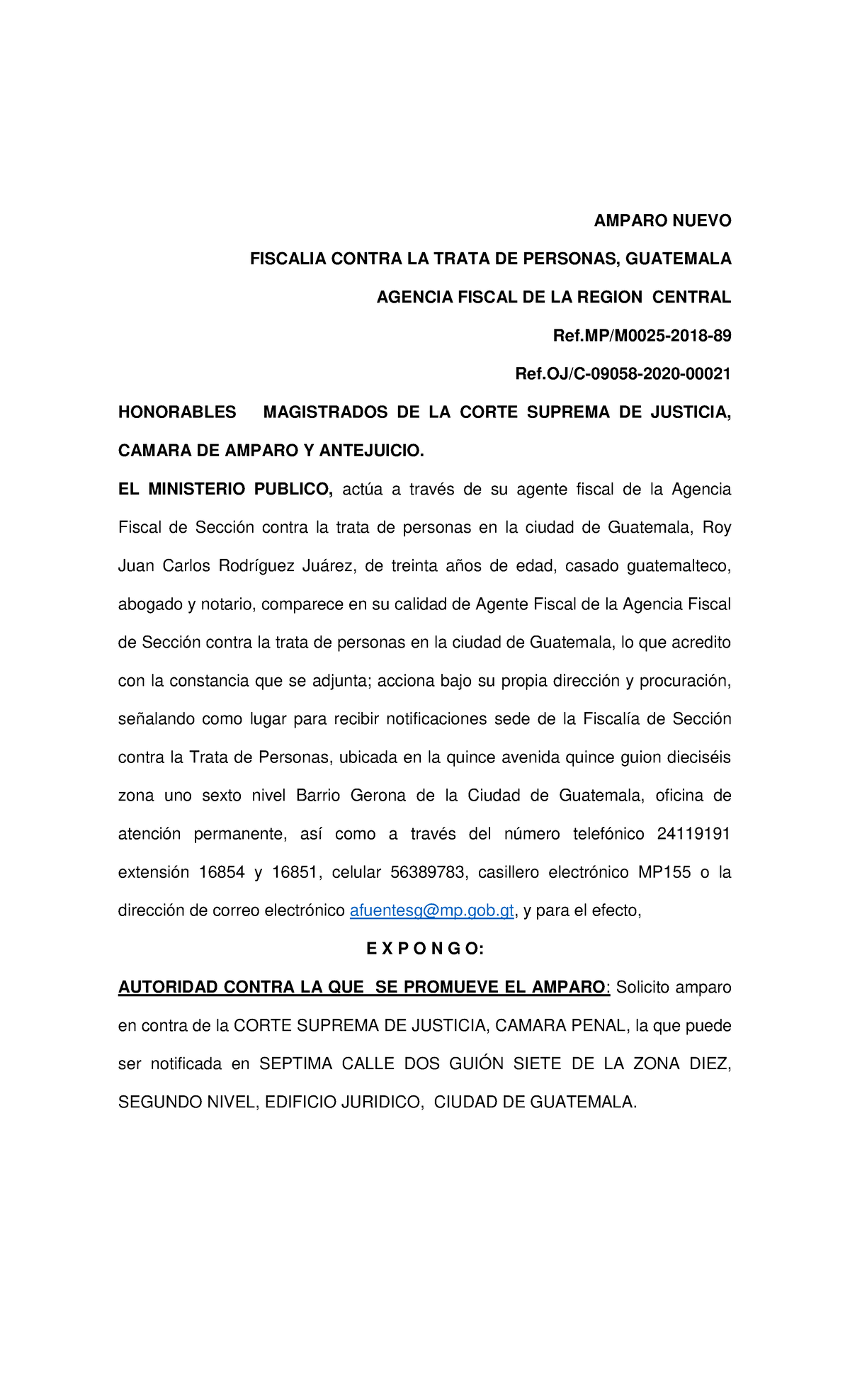 Memorial de Amparo en Contra de la Corte Suprema de Justicia ...