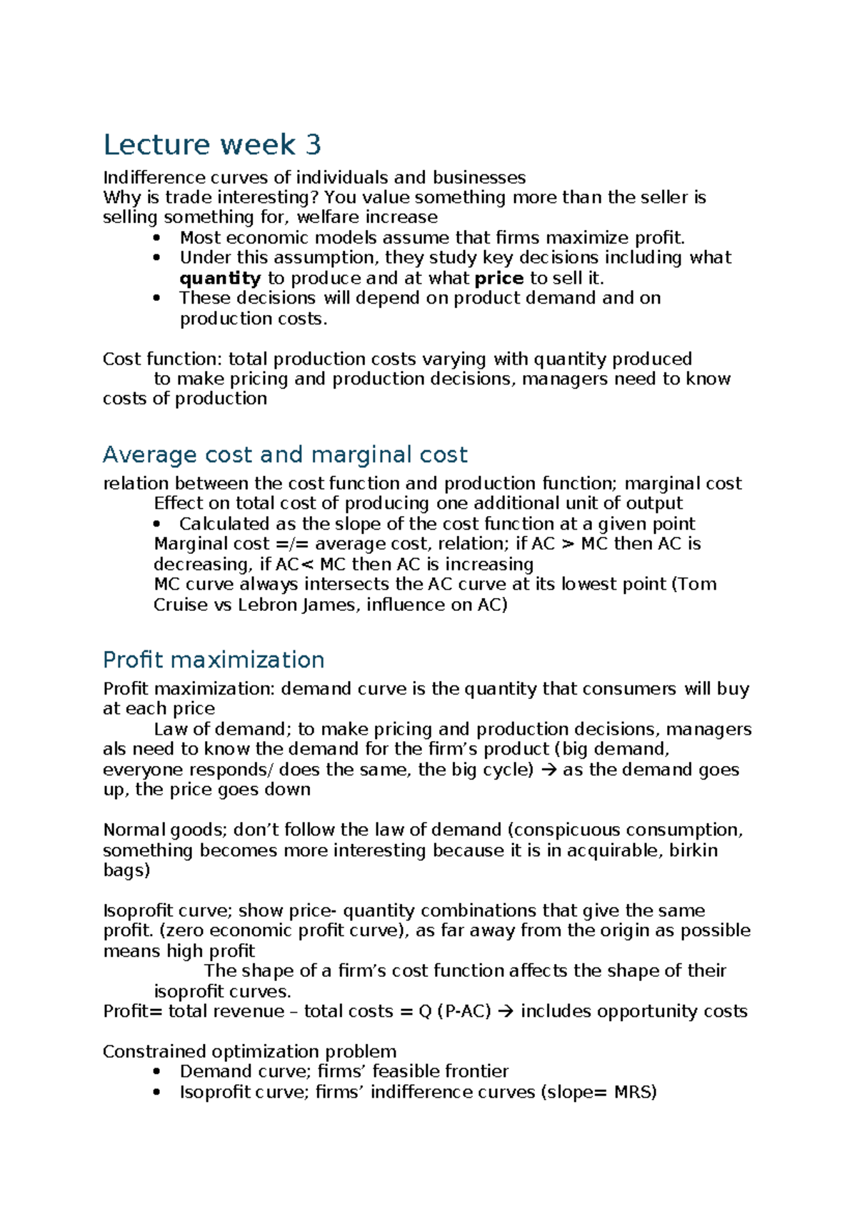Principles of Economics (ECO101) - Week 3 Lecture Notes - Studeersnel