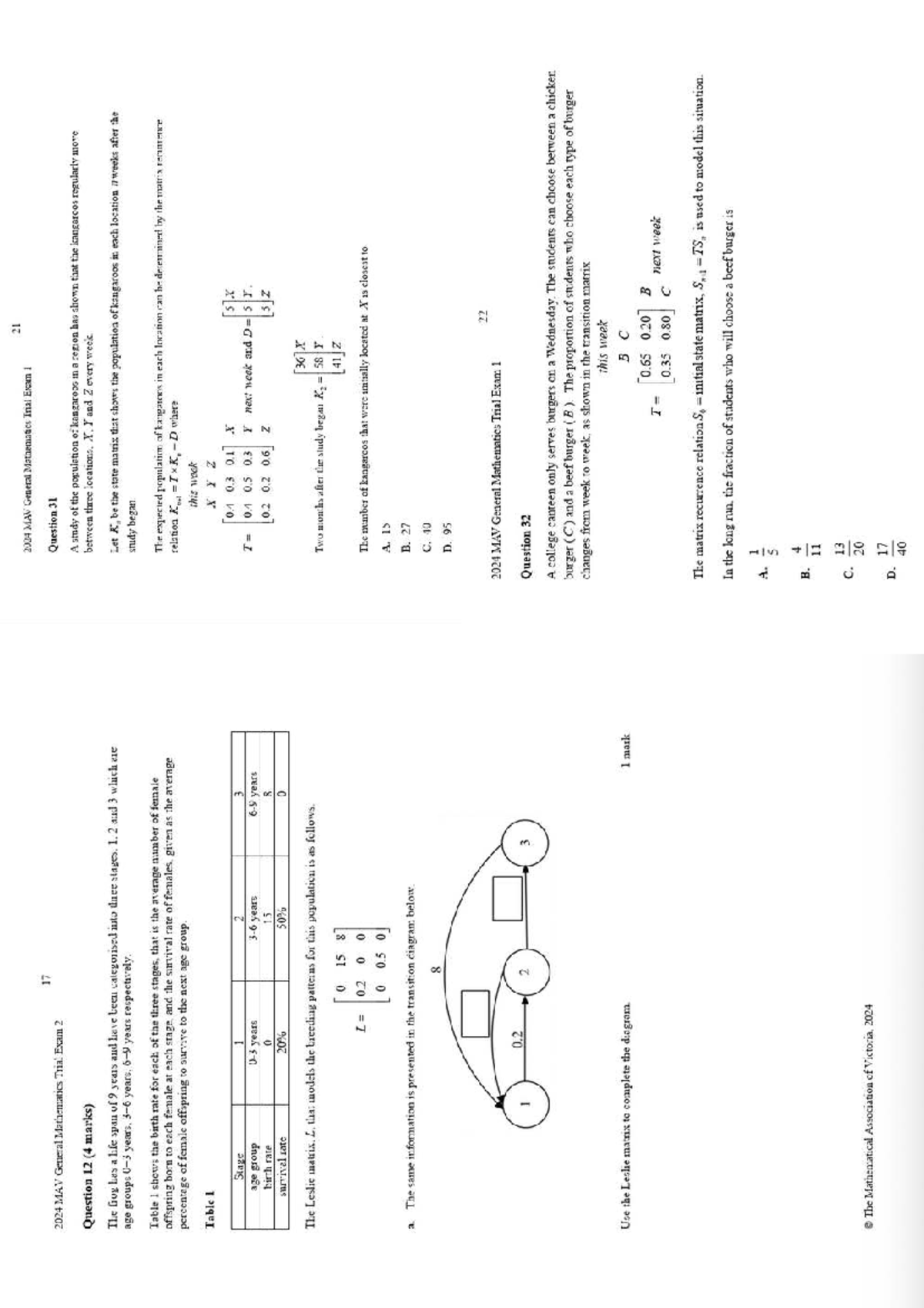 2024 MAV General Mathematics Trial Exam 1: Matrices Questions - Studocu