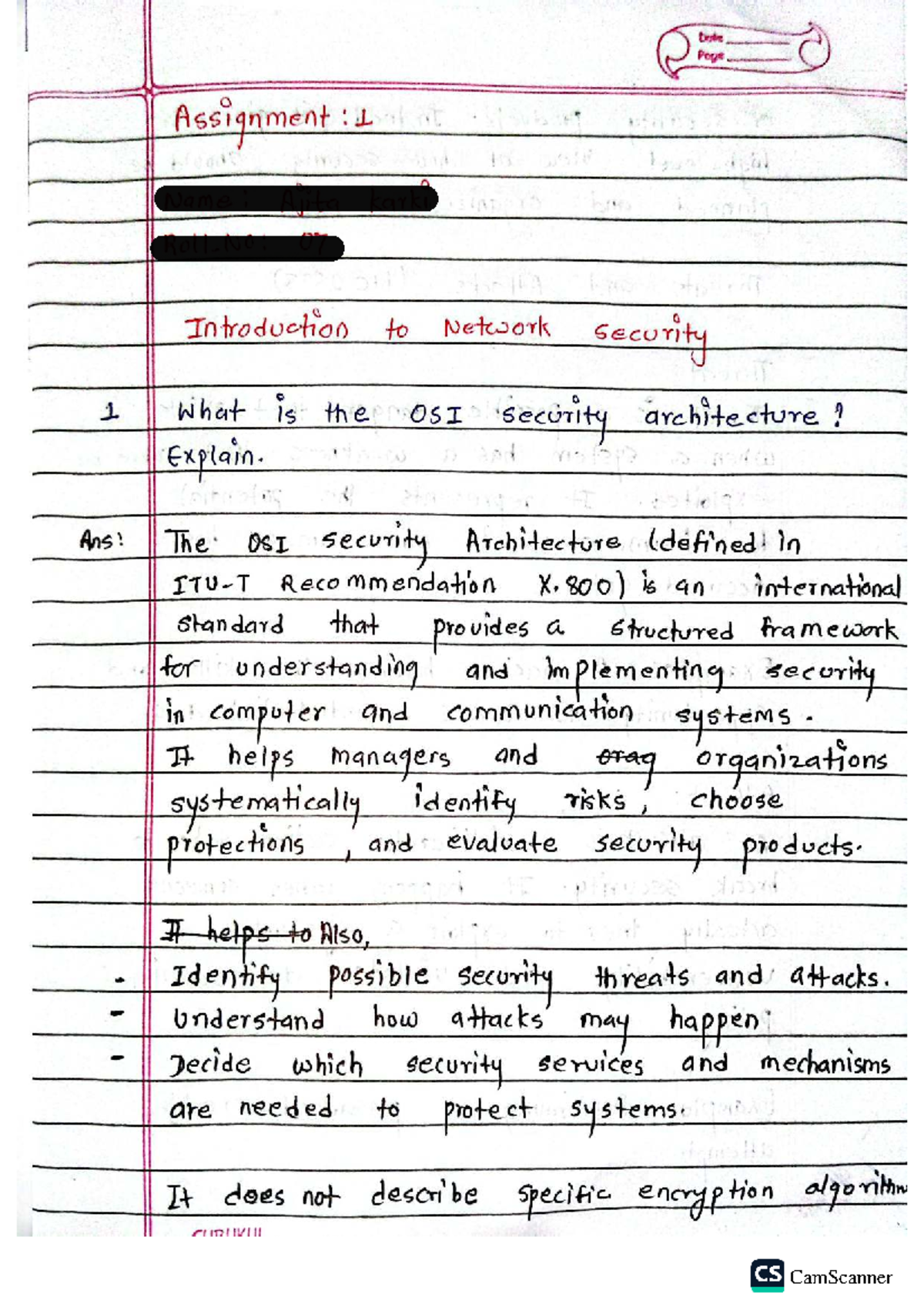 Network & Cyber Security Assignment: OSI Security Architecture ...