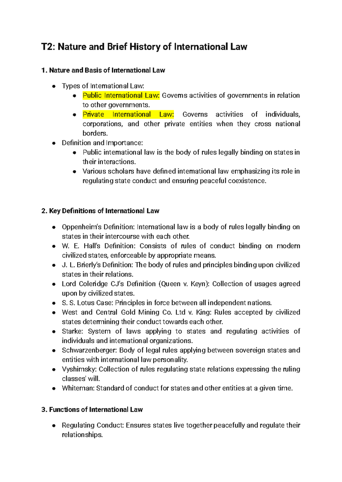 Final Exam Notes on International Law - IL - Studocu