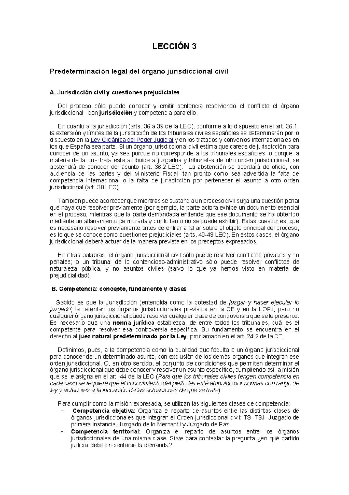 Leccion 3 Derecho Procesal Civil - LECCIÓN 3 Predeterminación legal del ...