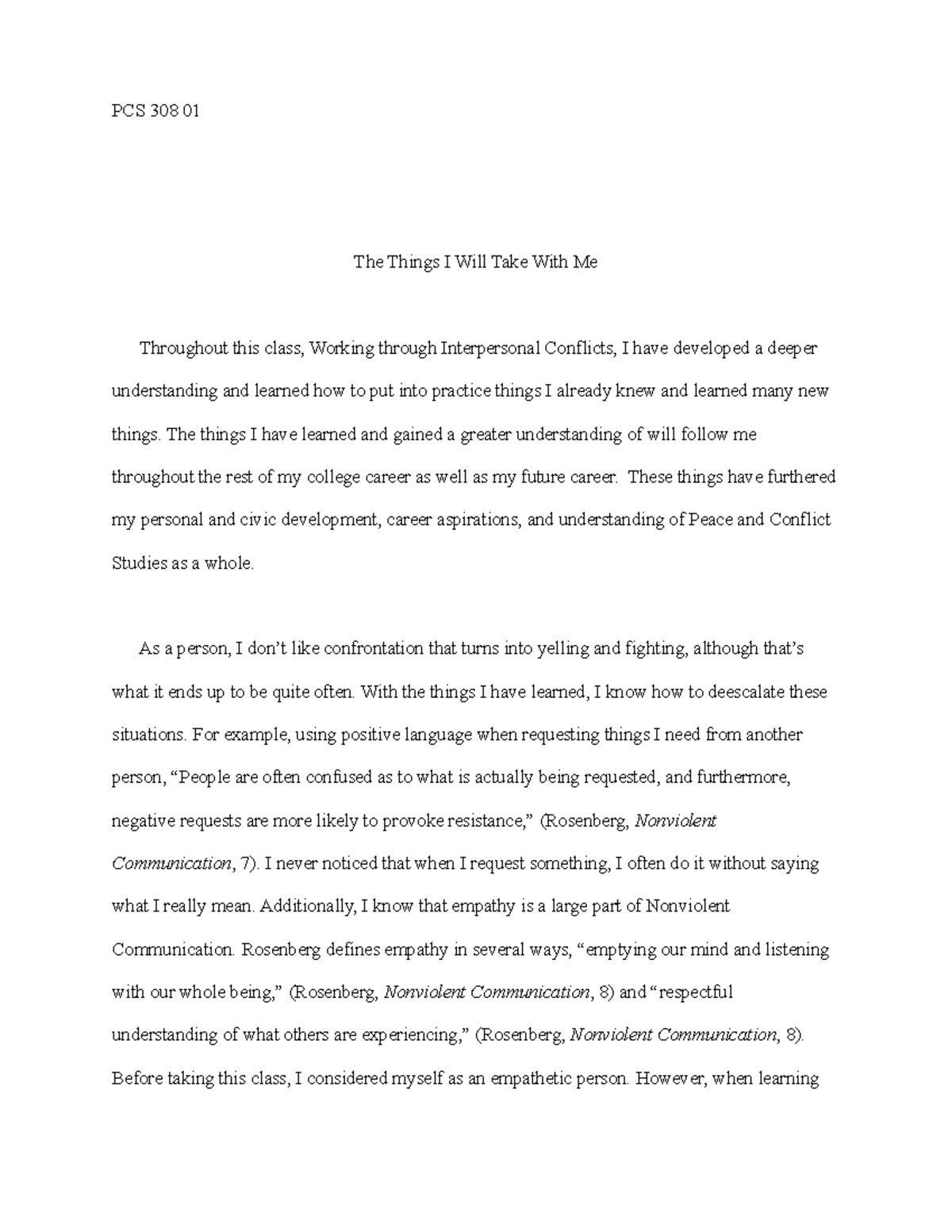 Reflective Essay: Key Takeaways from Peace & Conflict Studies (PSC 201 ...