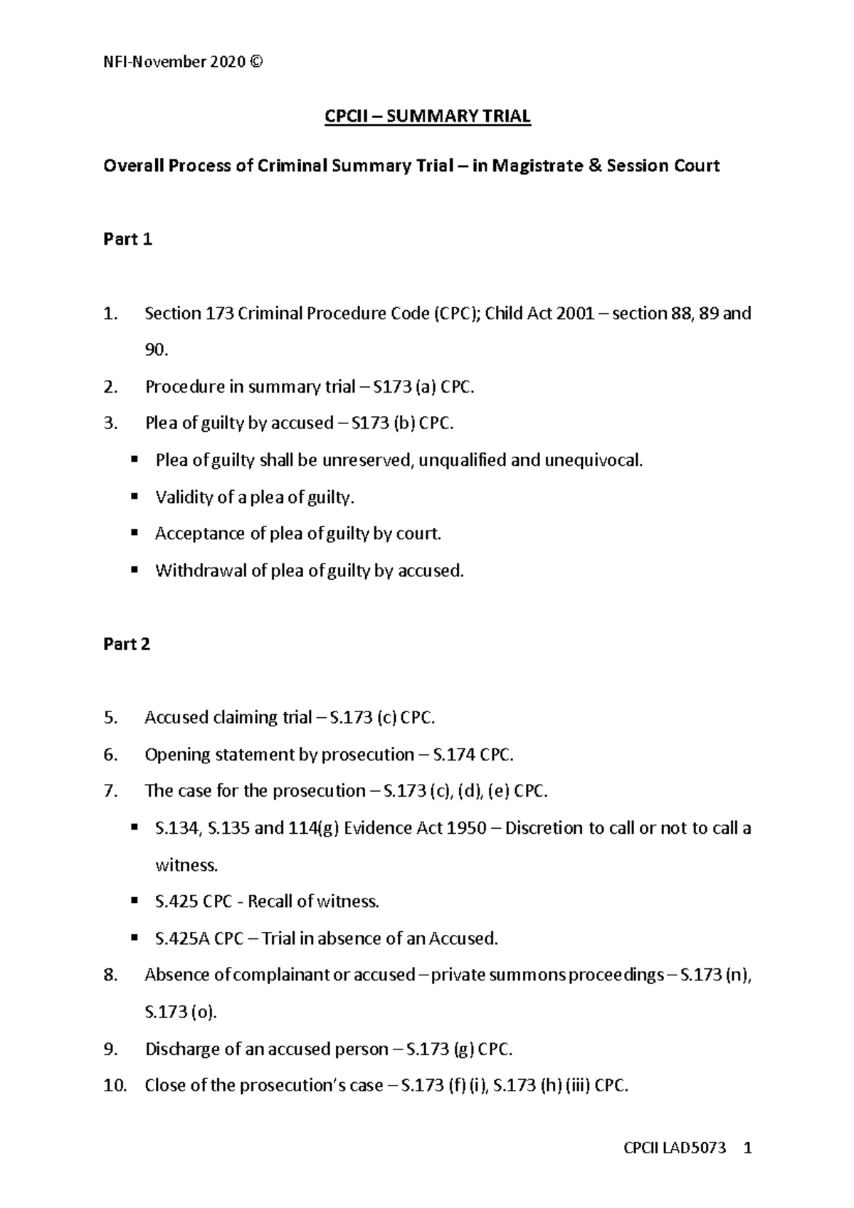 Summary Trial Process in Criminal Law (CPCII) - Detailed Overview - Studocu