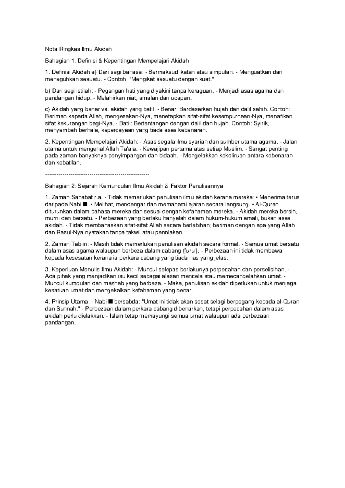 Nota Ringkas Ilmu Akidah: Definisi dan Kepentingan Mempelajari Akidah ...