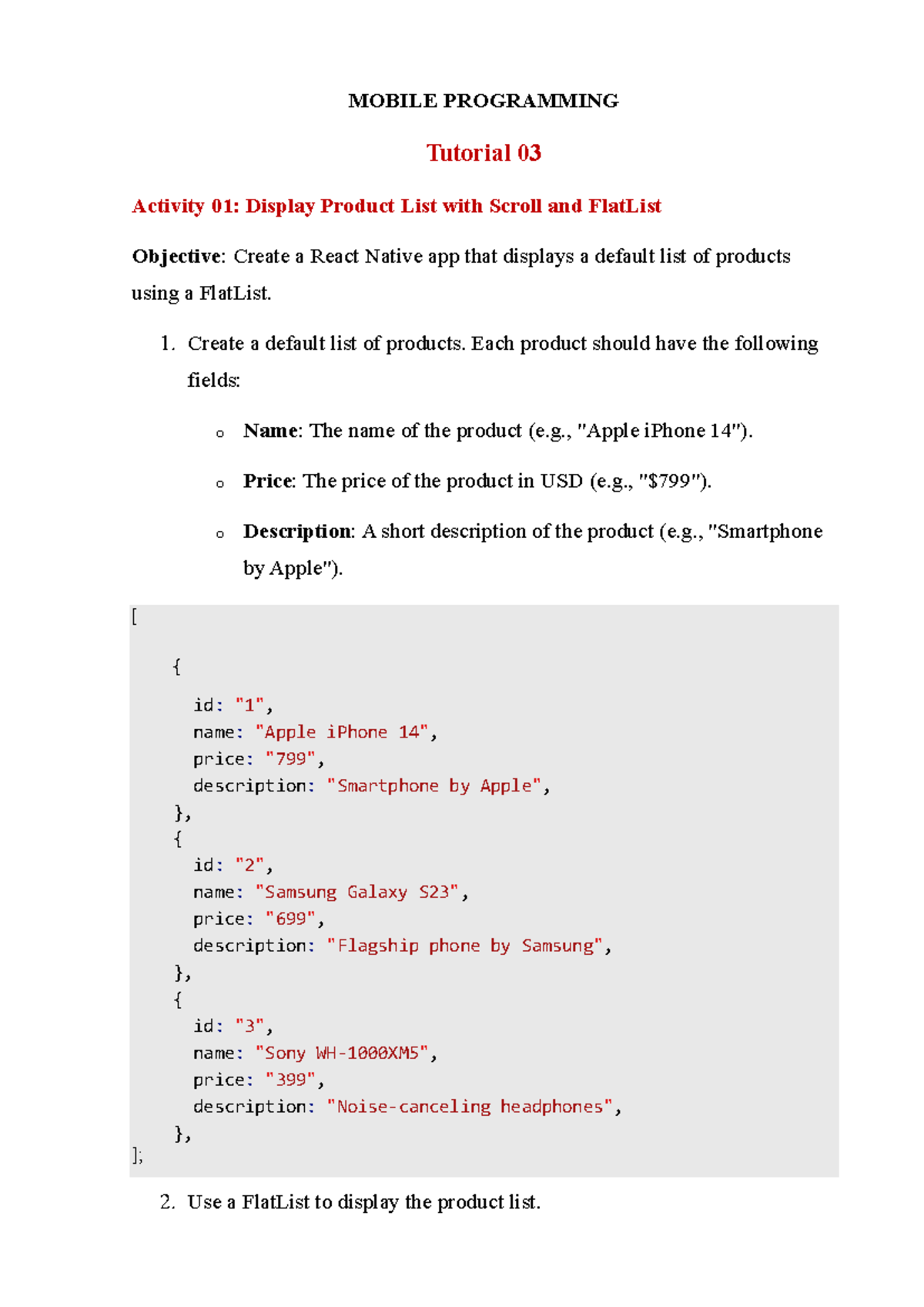 Tutorial 03 product list exercises - MOBILE PROGRAMMING Tutorial 03 ...