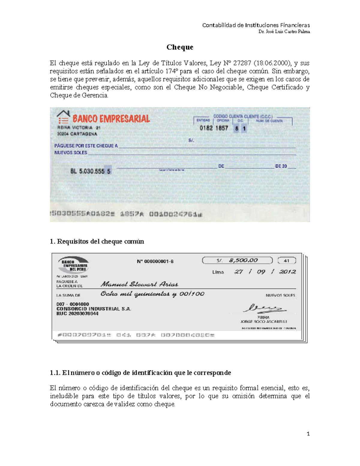 Cheque Requisitos Y Características Según La Ley De Títulos Valores