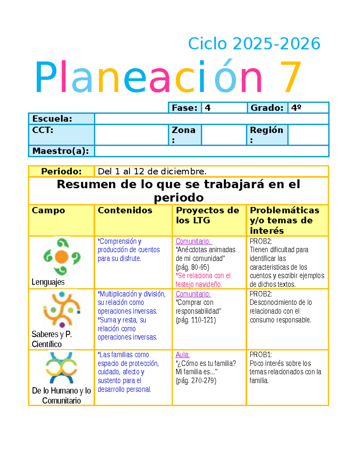 4° Planeación Didáctica: Proyectos Comunitarios y Cuentos (Diciembre ...