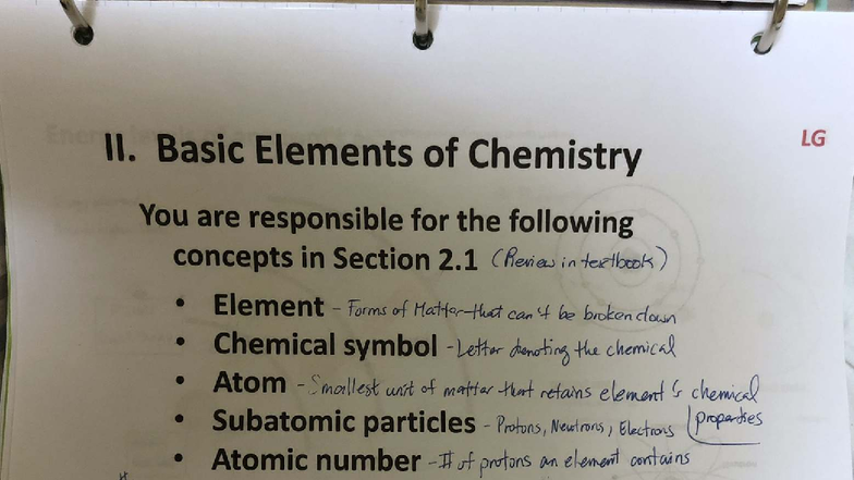 Ch 2 - LG: Basic Elements of Chemistry & Chemical Bonds Notes - Studocu