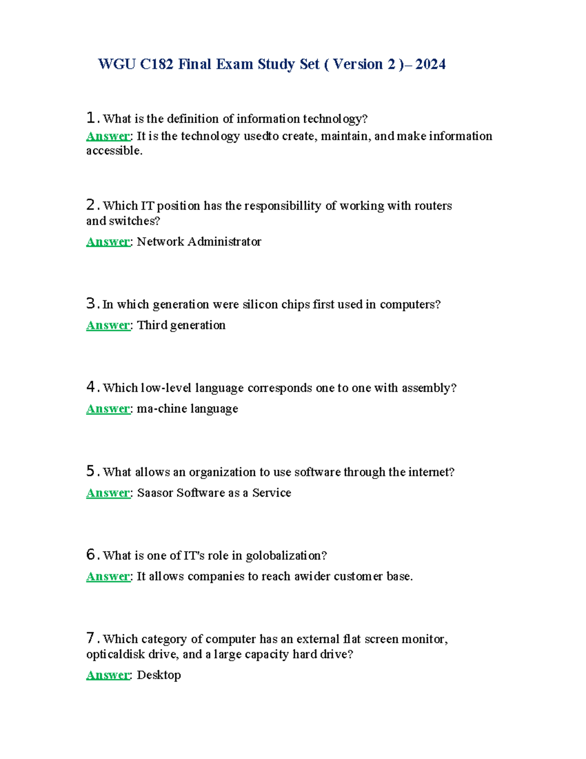 WGU C182 Final Exam Study Guide (Version 2) – 2024 - Studocu