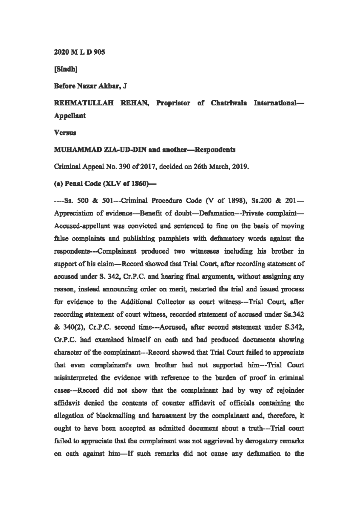 Criminal Appeal No. 390 of 2017: Defamation Case Analysis - Studocu