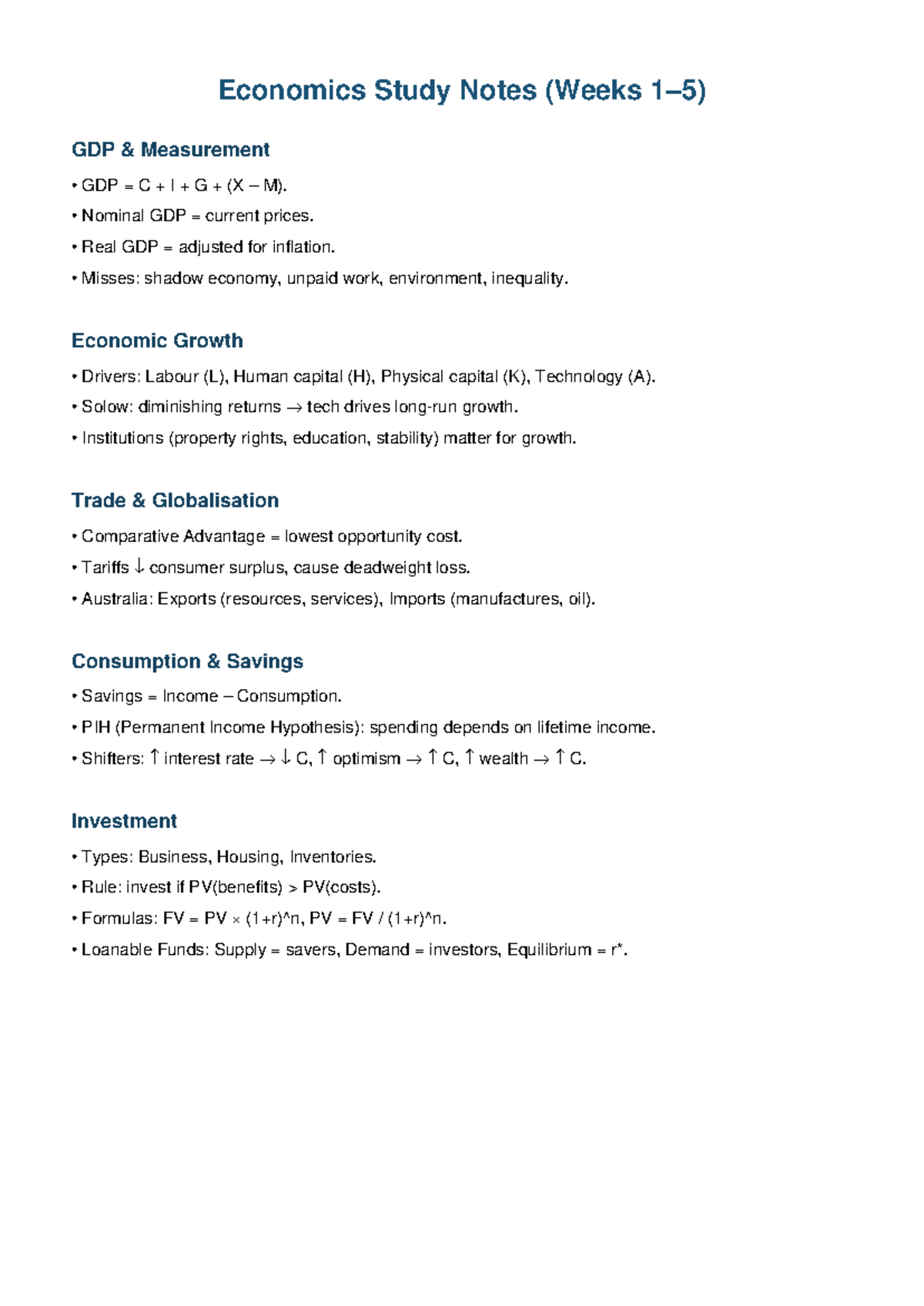 Economics Study Notes: GDP Measurement & Growth Drivers - Studocu