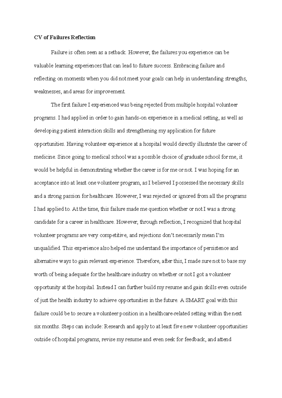 CV of Failures Reflection - CV of Failures Reflection Failure is often ...