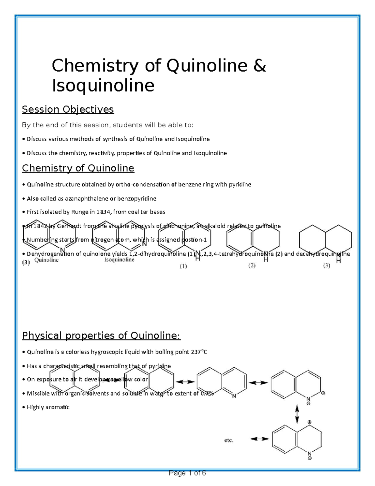 Chapter 25 - Chemistry of Quinoline and Isoquinoline Overview - Studocu