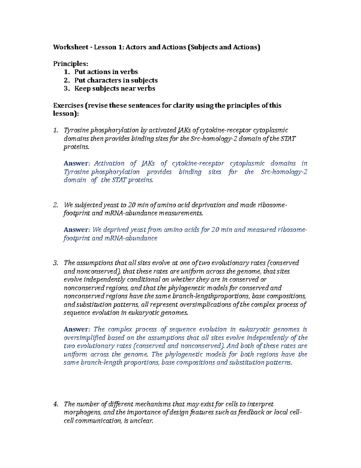 Duke Writing Lesson 1: Actors and Actions - Worksheet Answers - Studocu