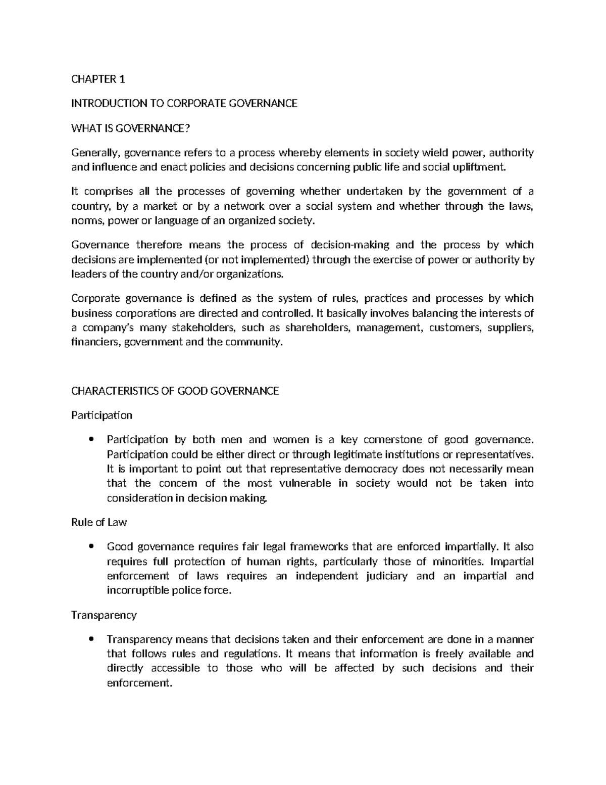 CHAPTER 1-4: INTRODUCTION TO CORPORATE GOVERNANCE AND SEC CODE - Studocu