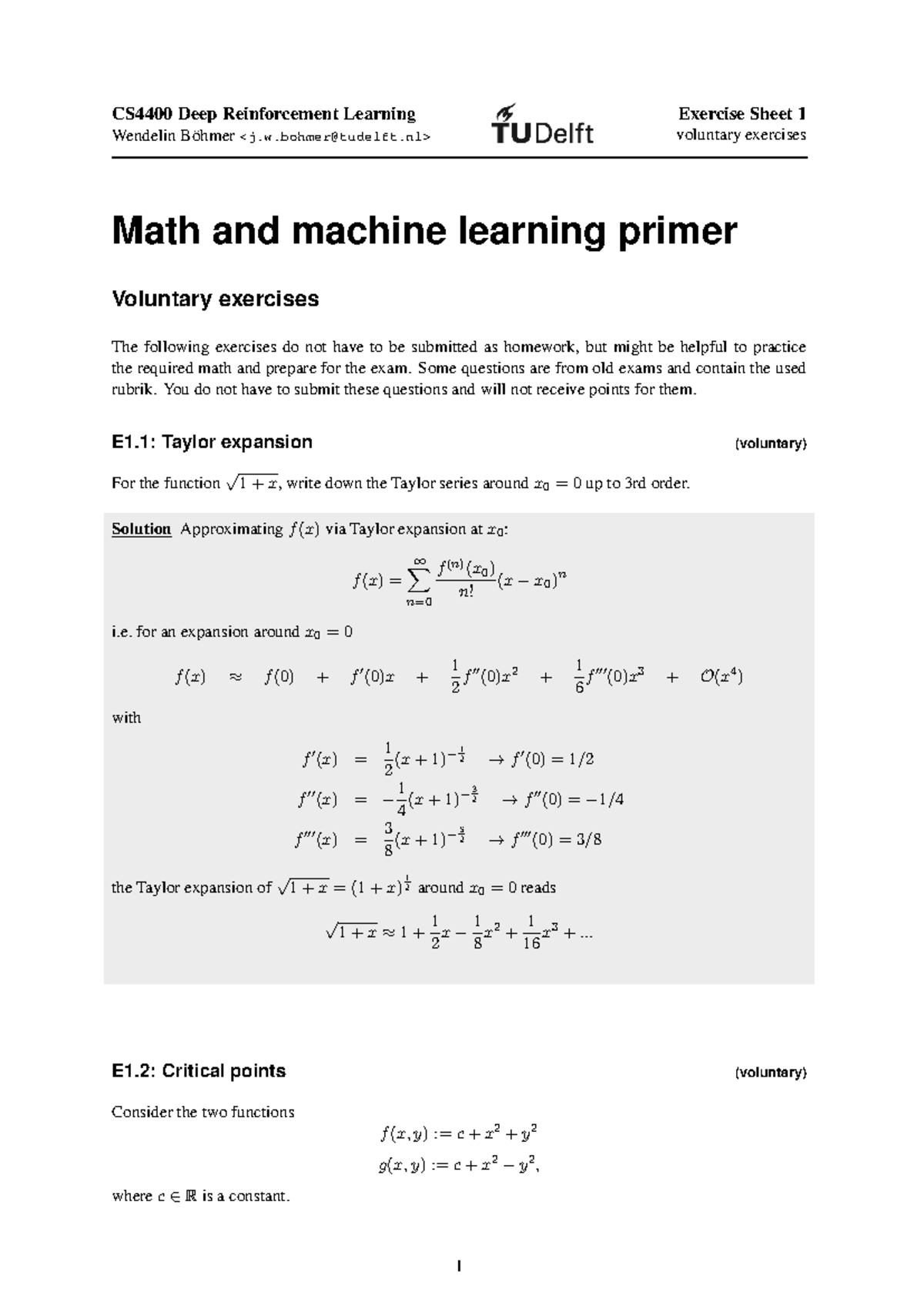 CS4400 Deep Reinforcement Learning - Exercise Sheet 1 Solutions ...
