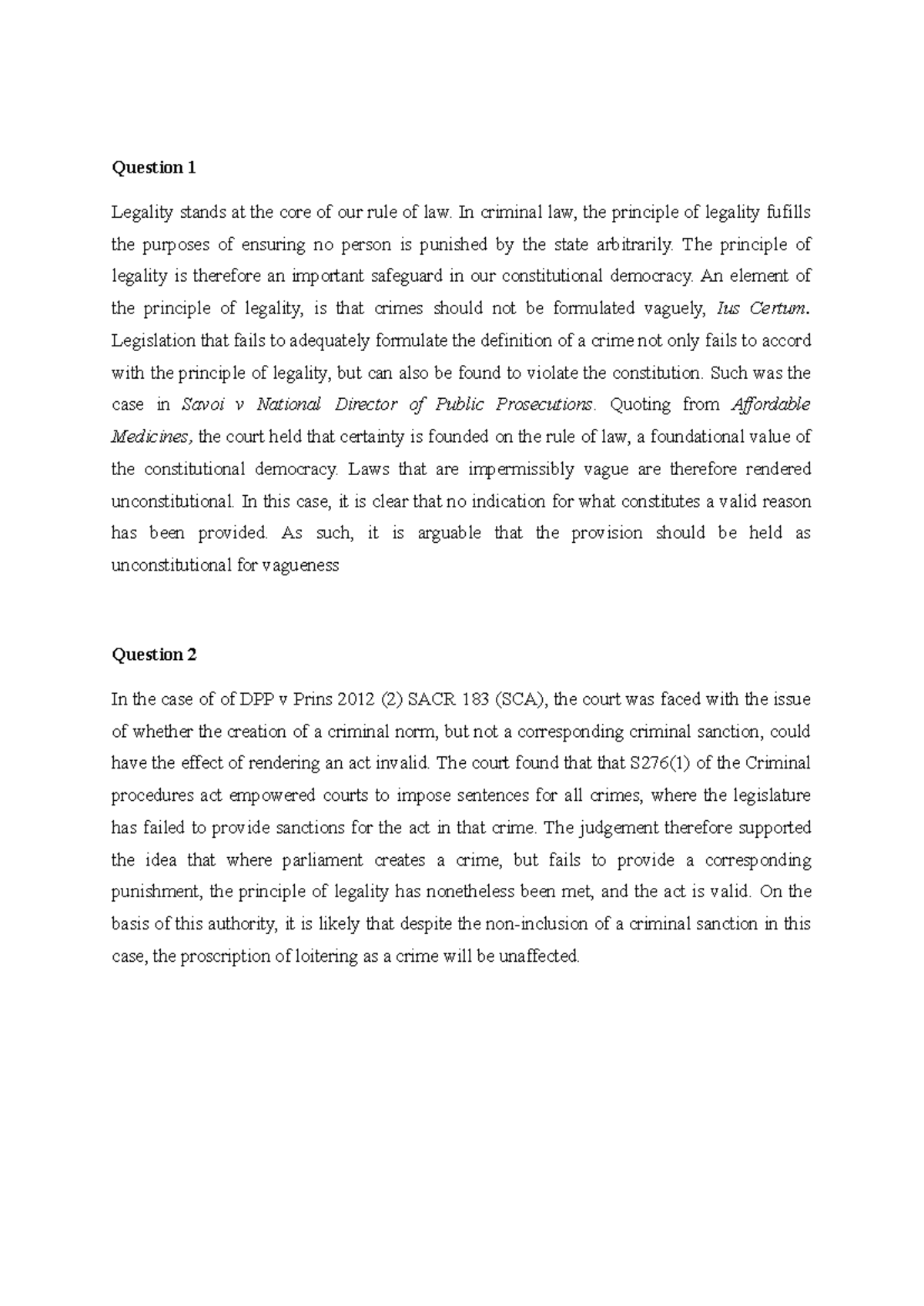 Criminal Law Tutorial 1: Principles of Legality and Case Analysis - Studocu