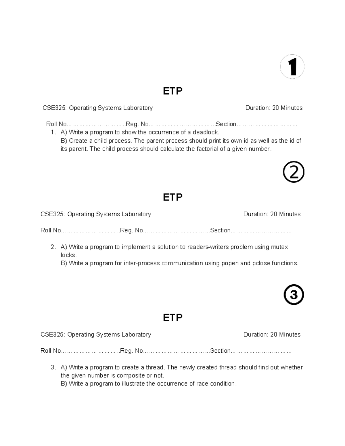 CSE325: Operating Systems Lab Exercises and Solutions - Studocu