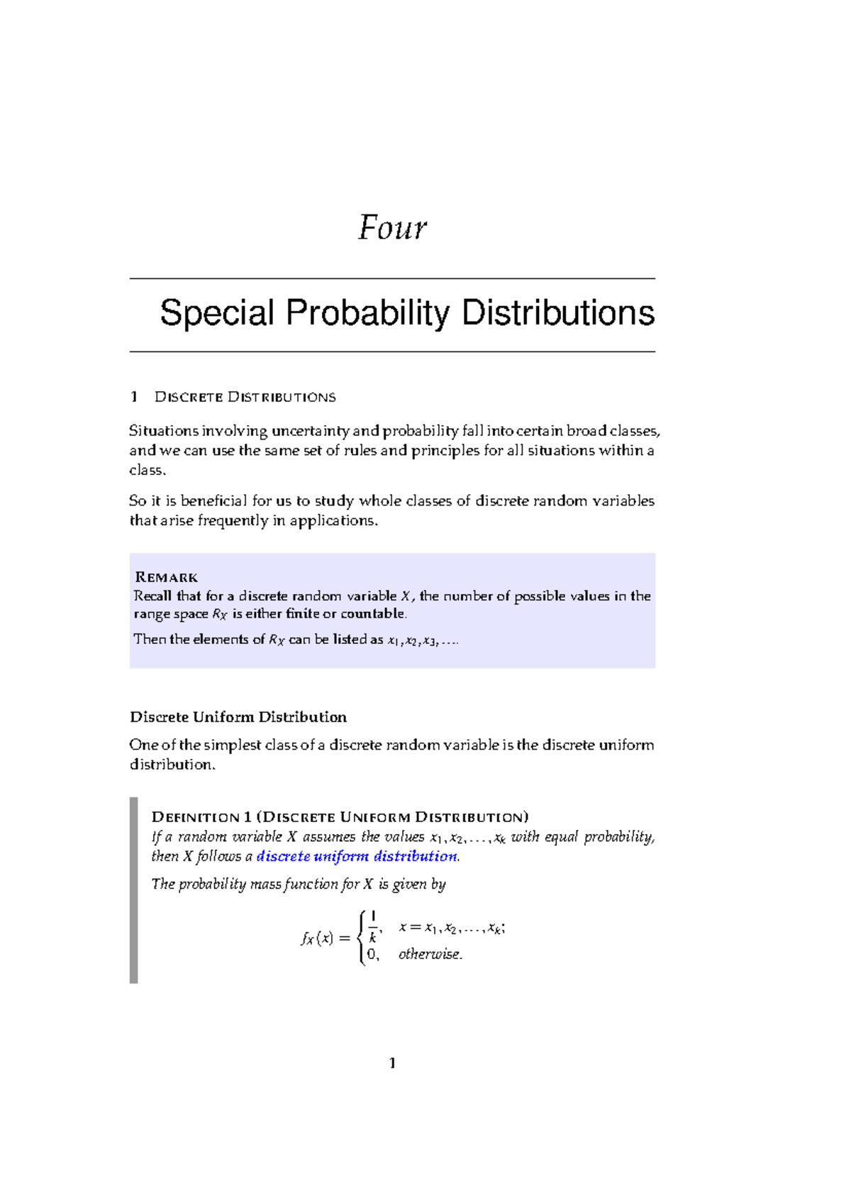 Chapter 4 - Print - Lecture Notes - Four Special Probability ...