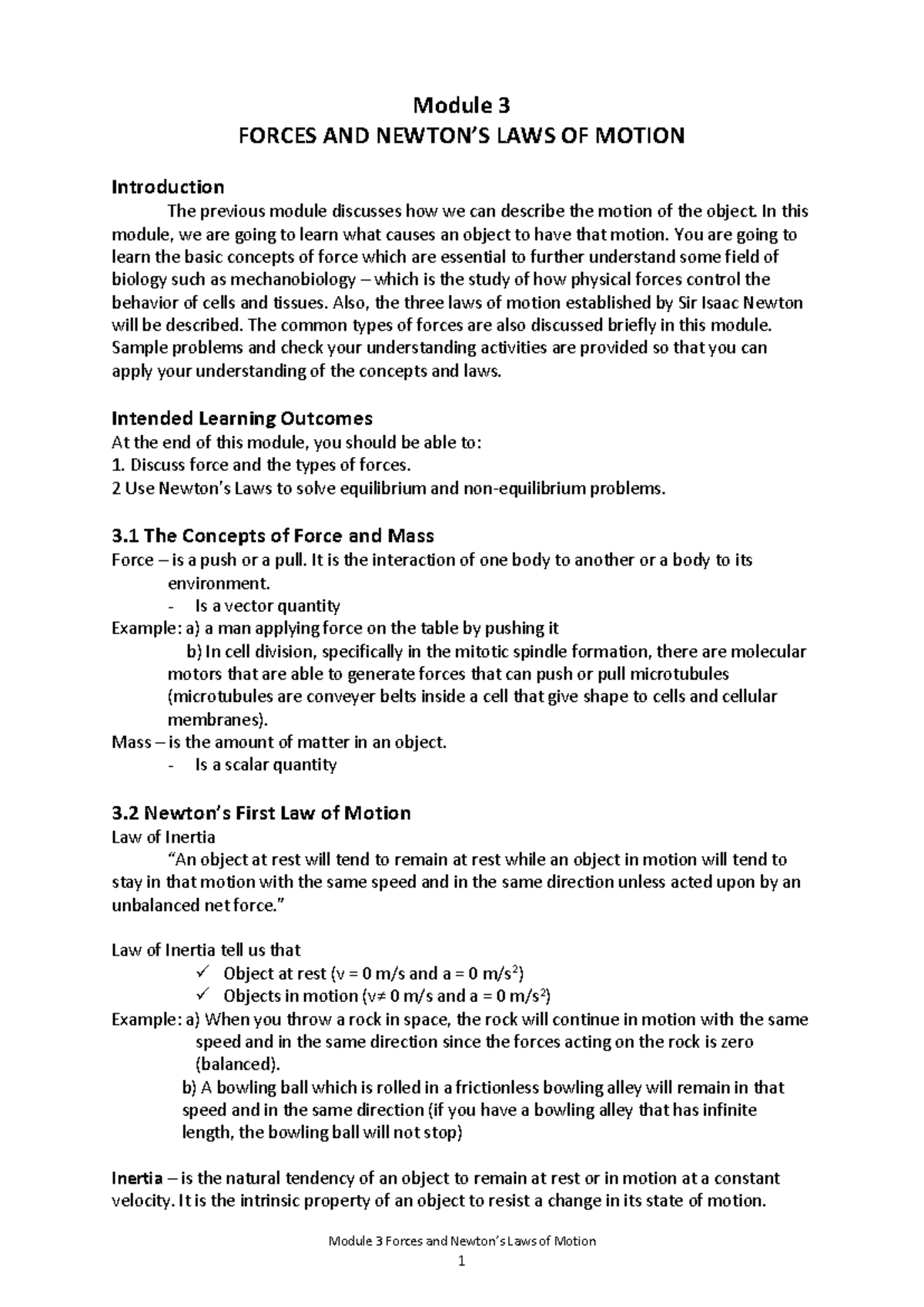 Module 3: Forces and Newton's Laws of Motion - In-depth Analysis and ...