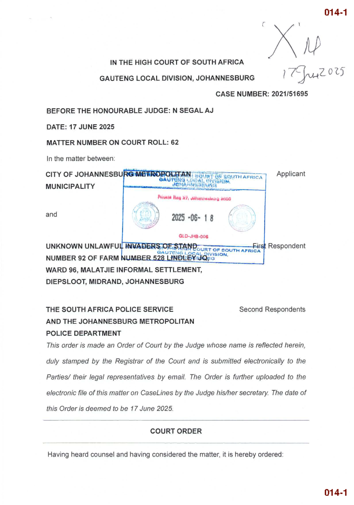 Final Court Order (Part B) - Stand 92, Gauteng Local Division - Studocu