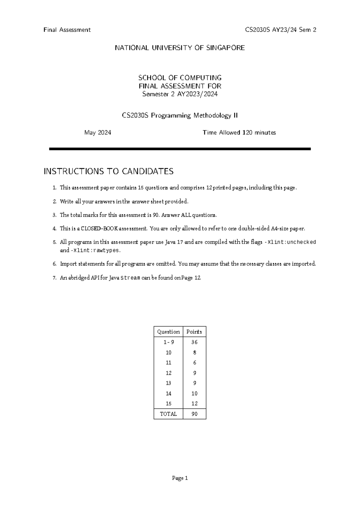 Final Assessment CS2030S Sem 2 Solutions - Programming Methodology II ...