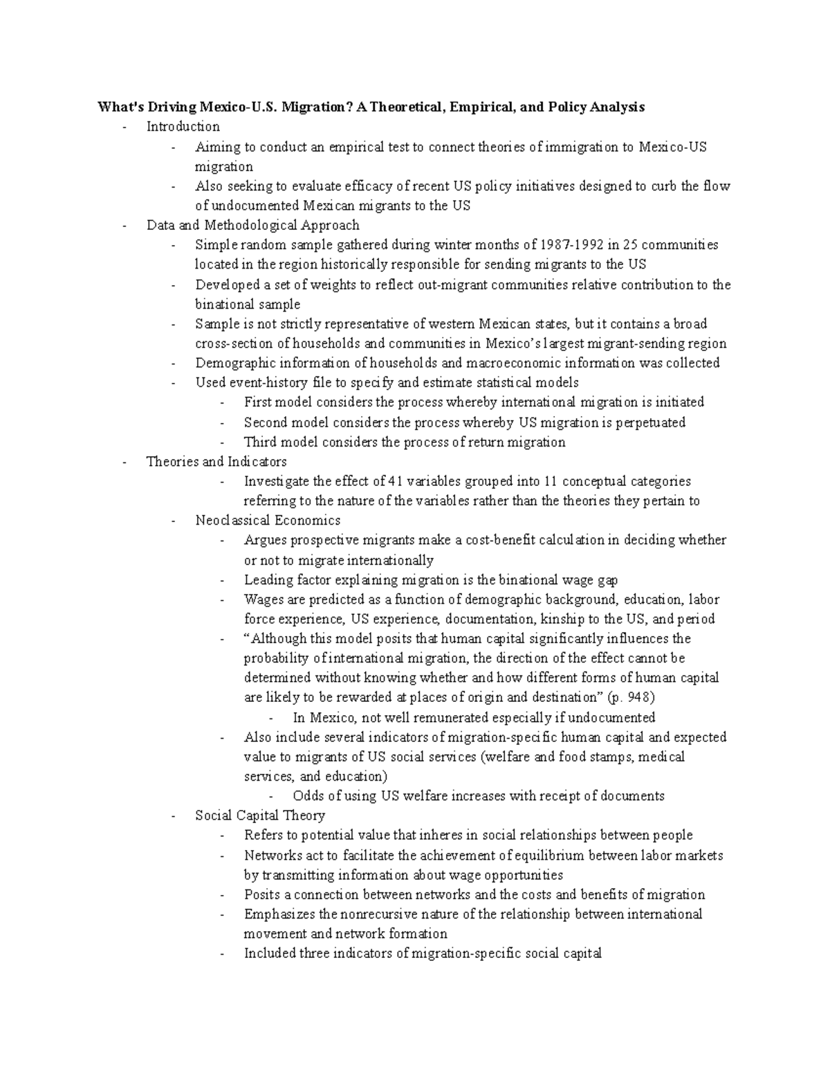 [01 25] Massey 1997 Notes - What's Driving Mexico-U. Migration? A ...